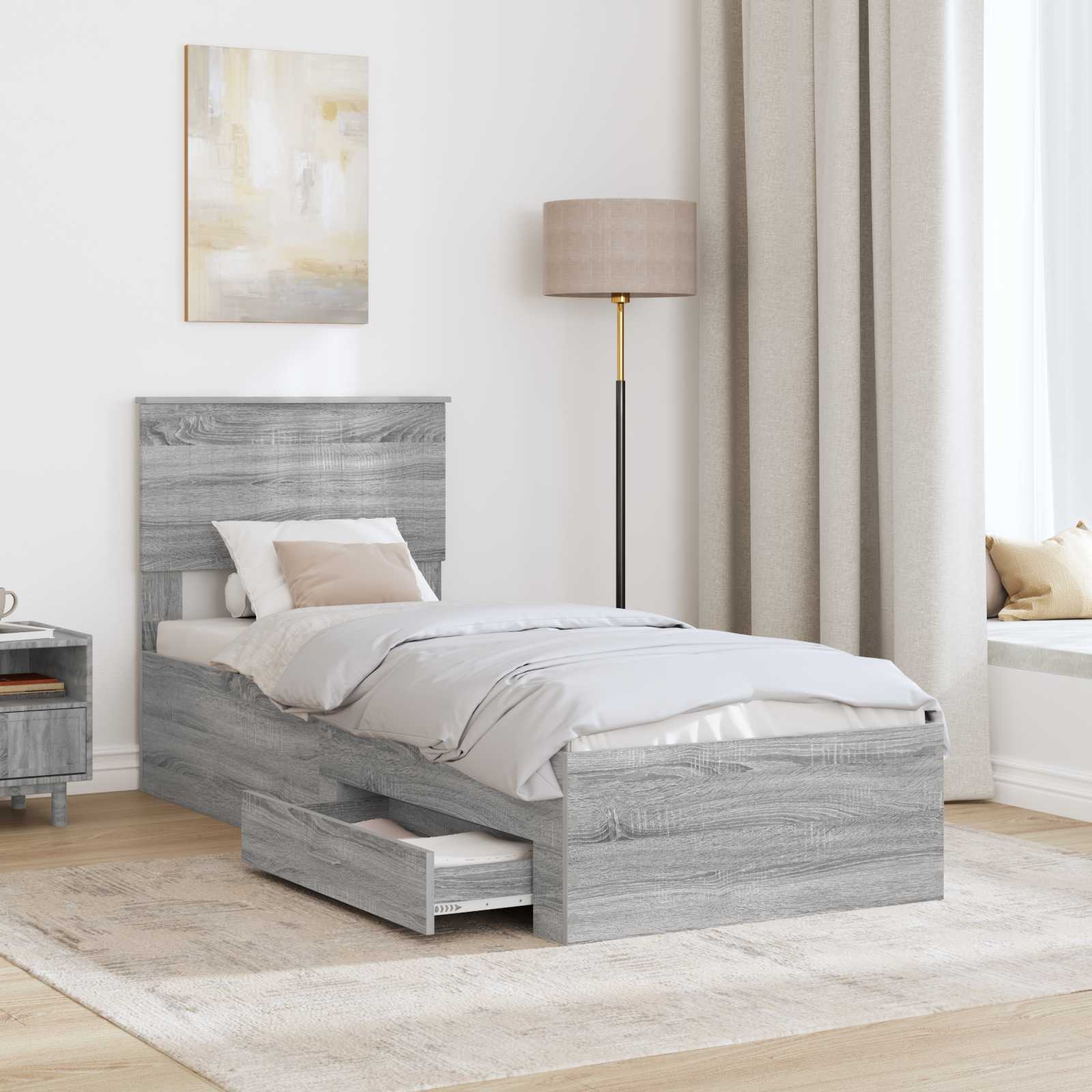 Bedframe Grijs Sonoma en Zilver 75 x 190 cm Bewerkt hout is nu te koop bij PeponiXL, paradijselijk wonen!