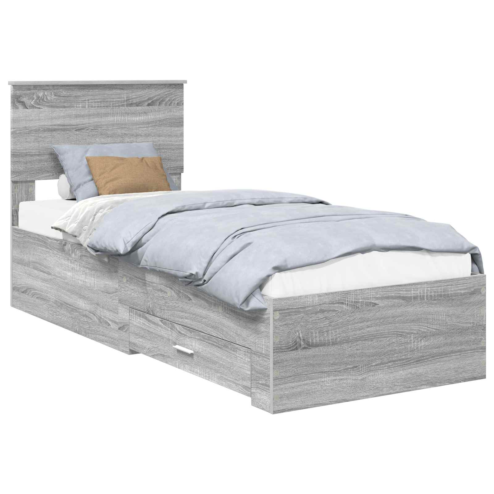 Bedframe Grijs Sonoma en Zilver 75 x 190 cm Bewerkt hout is nu te koop bij PeponiXL, paradijselijk wonen!