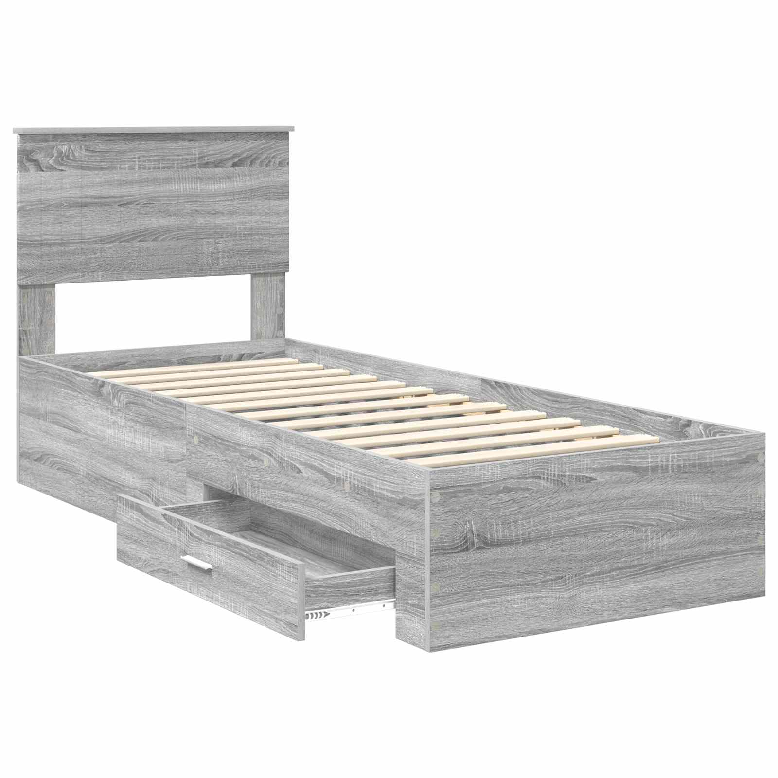 Bedframe Grijs Sonoma en Zilver 75 x 190 cm Bewerkt hout is nu te koop bij PeponiXL, paradijselijk wonen!