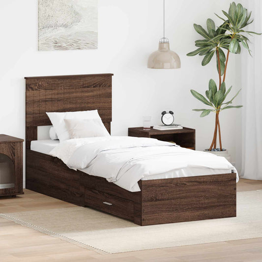 Bedframe Bruin Eiken en Zilver 75 x 190 cm Bewerkt hout is nu te koop bij PeponiXL, paradijselijk wonen!