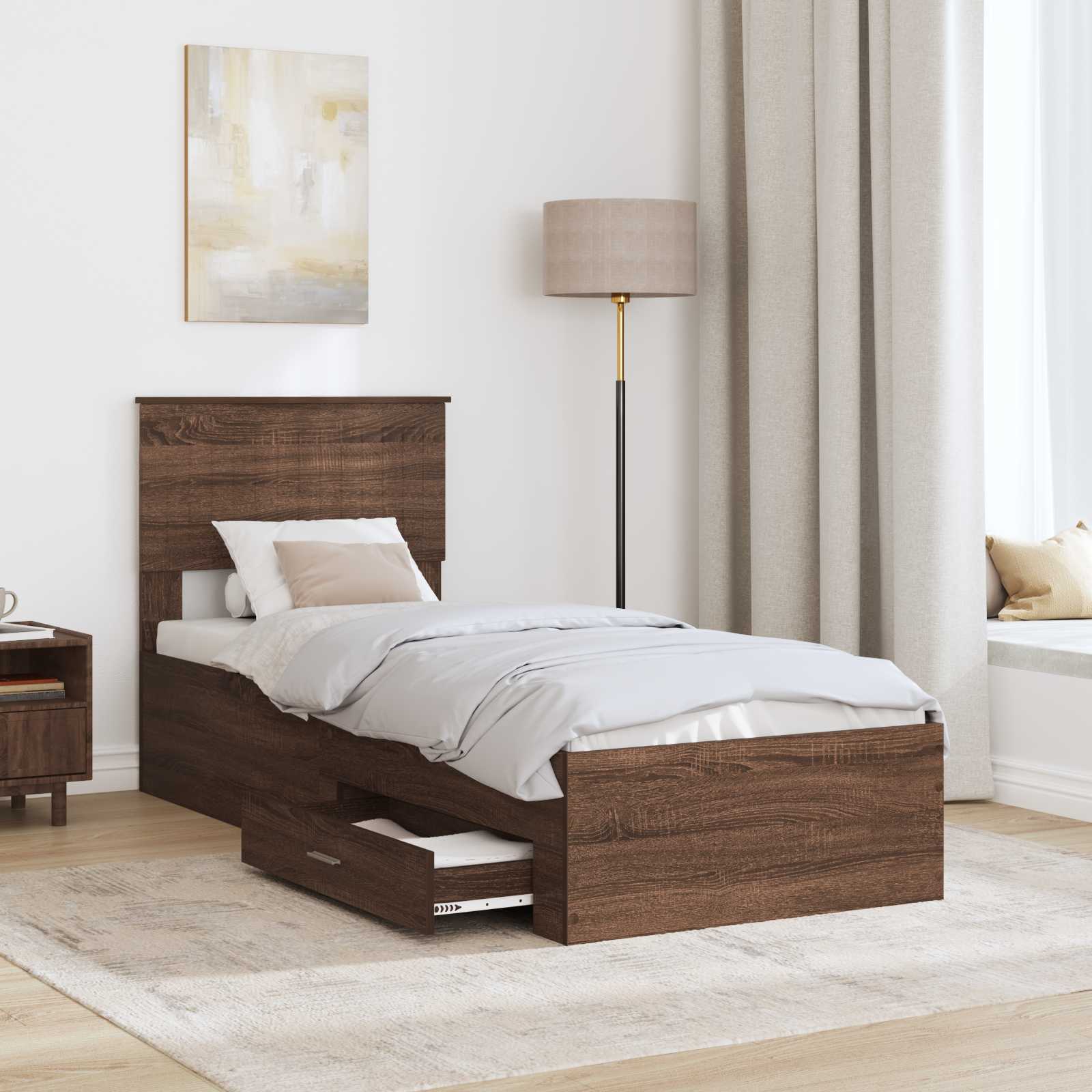 Bedframe Bruin Eiken en Zilver 75 x 190 cm Bewerkt hout is nu te koop bij PeponiXL, paradijselijk wonen!