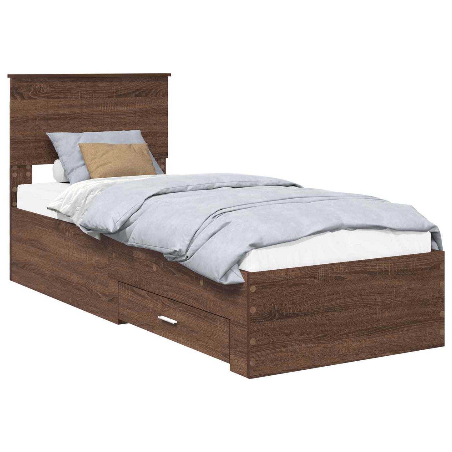 Bedframe Bruin Eiken en Zilver 75 x 190 cm Bewerkt hout is nu te koop bij PeponiXL, paradijselijk wonen!