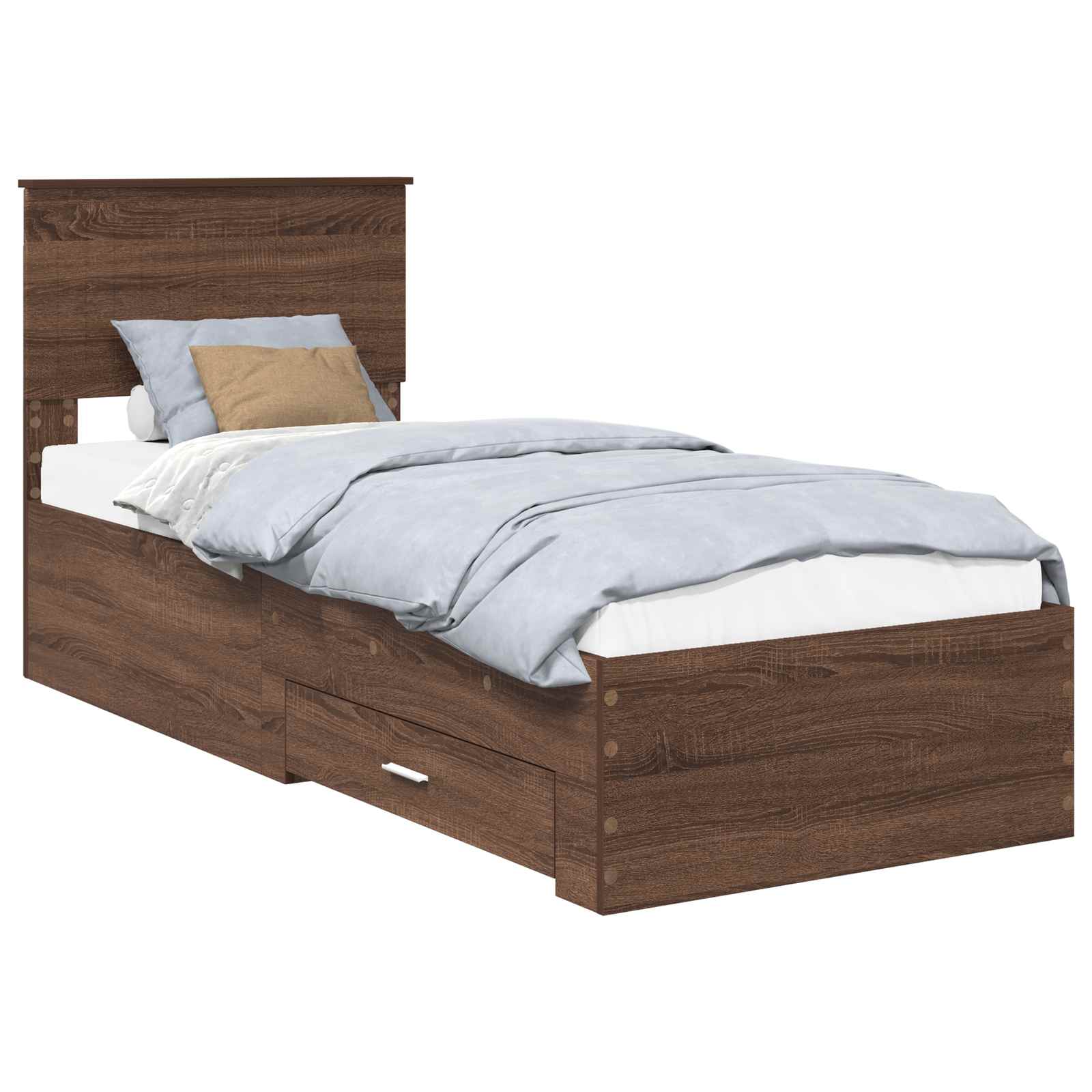 Bedframe Bruin Eiken en Zilver 75 x 190 cm Bewerkt hout is nu te koop bij PeponiXL, paradijselijk wonen!