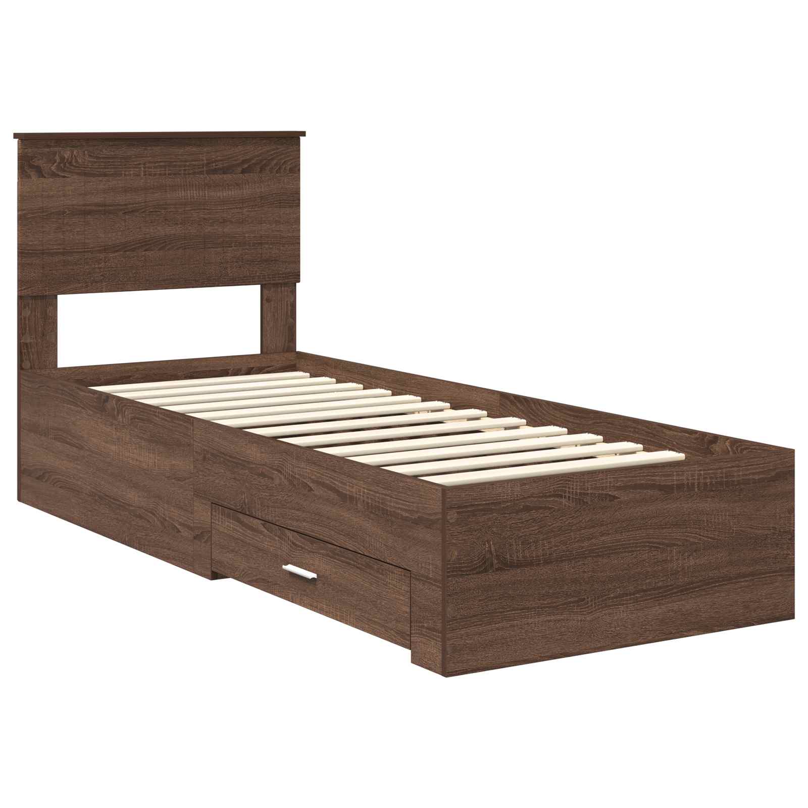 Bedframe Bruin Eiken en Zilver 75 x 190 cm Bewerkt hout is nu te koop bij PeponiXL, paradijselijk wonen!