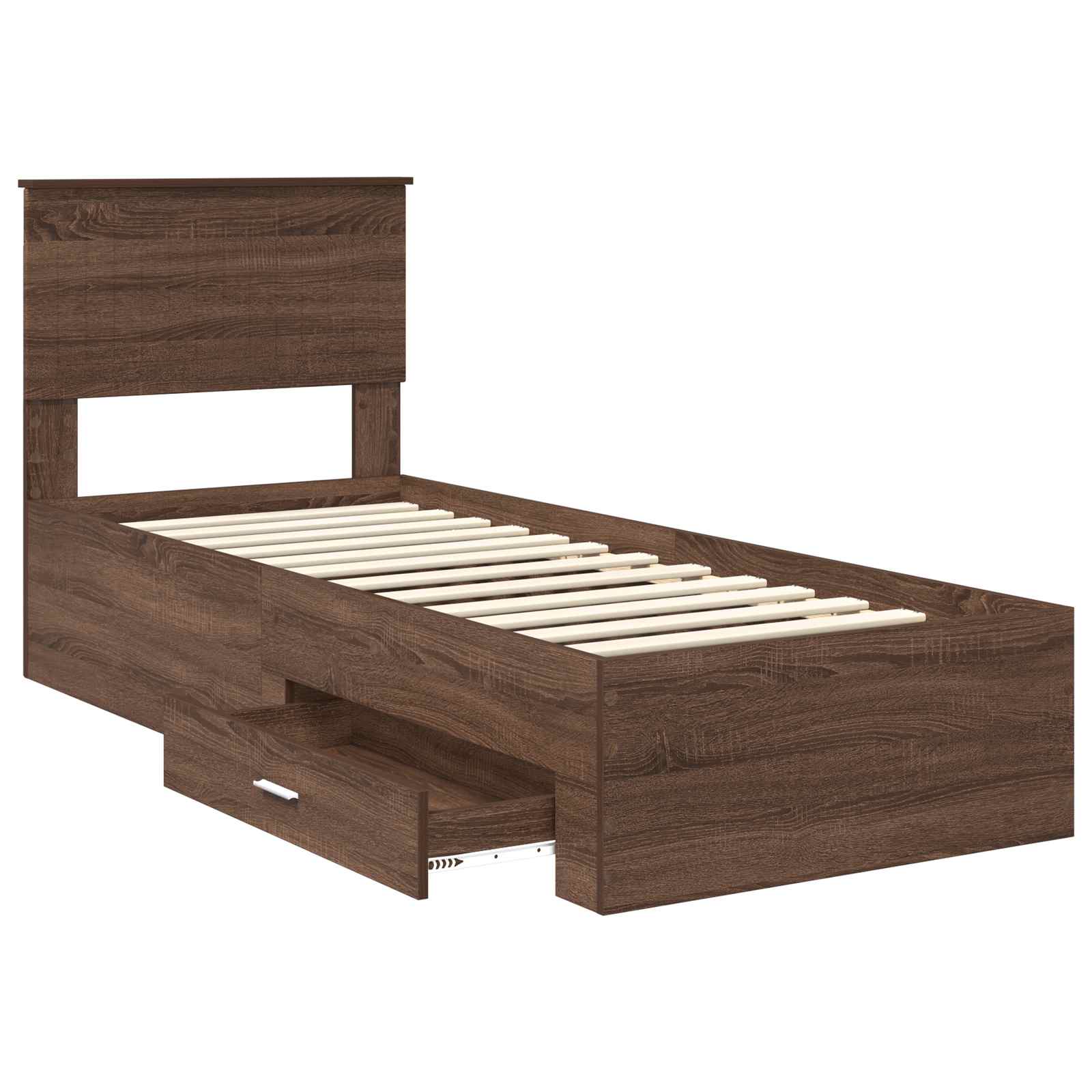 Bedframe Bruin Eiken en Zilver 75 x 190 cm Bewerkt hout is nu te koop bij PeponiXL, paradijselijk wonen!