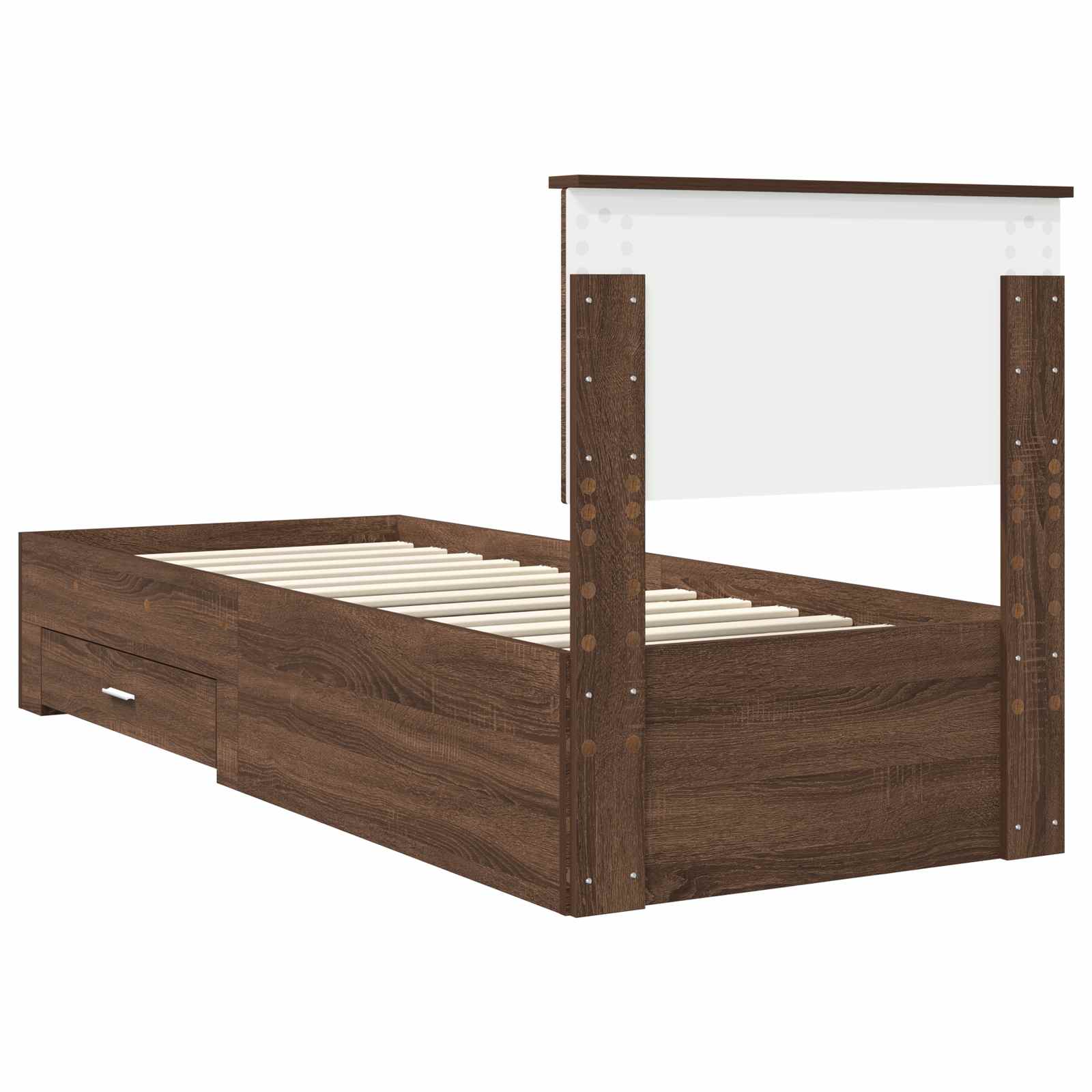 Bedframe Bruin Eiken en Zilver 75 x 190 cm Bewerkt hout is nu te koop bij PeponiXL, paradijselijk wonen!