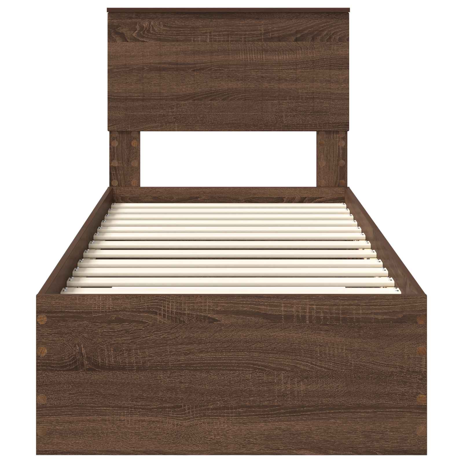 Bedframe Bruin Eiken en Zilver 75 x 190 cm Bewerkt hout is nu te koop bij PeponiXL, paradijselijk wonen!