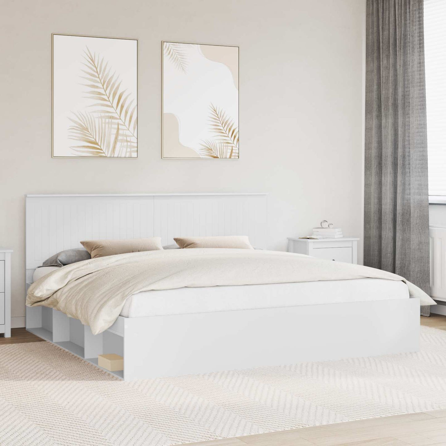 Bedframe met hoofdeinde Wit 200 x 200 cm Massief grenenhout is nu te koop bij PeponiXL, paradijselijk wonen!
