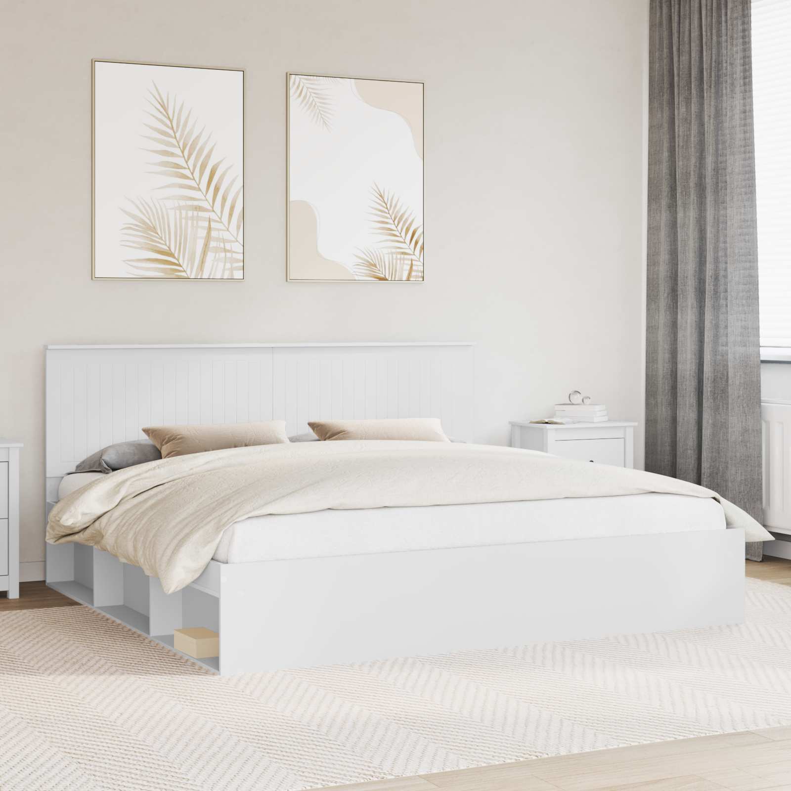 Bedframe met hoofdeinde Wit 200 x 200 cm Massief grenenhout is nu te koop bij PeponiXL, paradijselijk wonen!