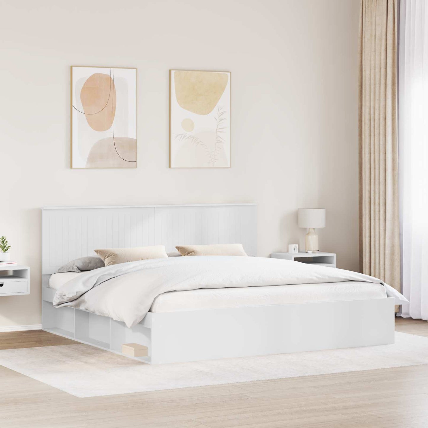 Bedframe met hoofdeinde Wit 200 x 200 cm Massief grenenhout is nu te koop bij PeponiXL, paradijselijk wonen!