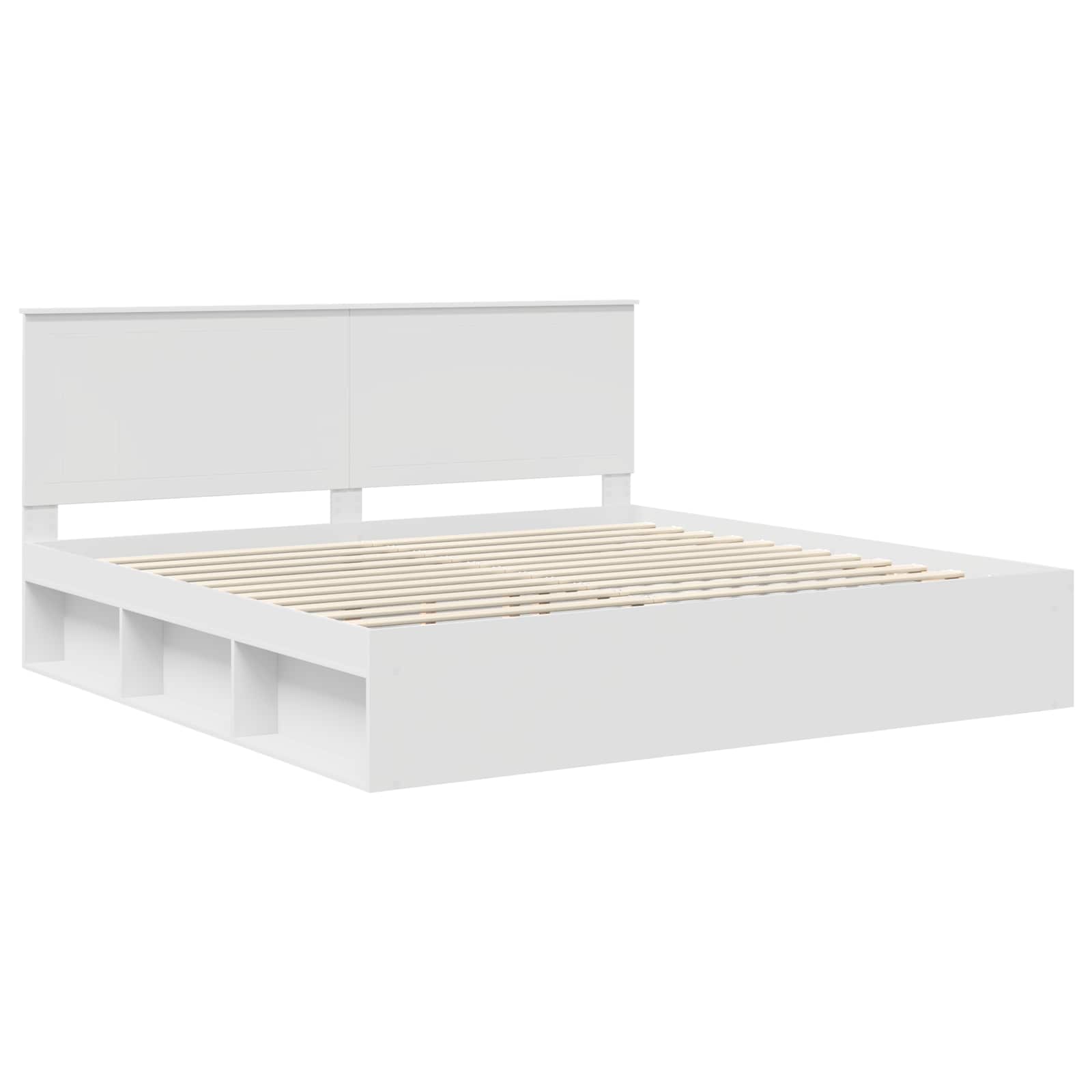 Bedframe met hoofdeinde Wit 200 x 200 cm Massief grenenhout is nu te koop bij PeponiXL, paradijselijk wonen!