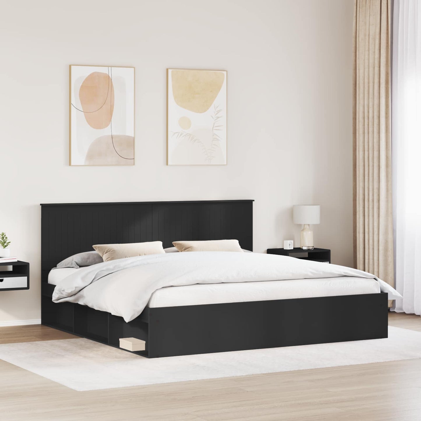 Bedframe met hoofdeinde Zwart 200 x 200 cm Massief grenenhout is nu te koop bij PeponiXL, paradijselijk wonen!