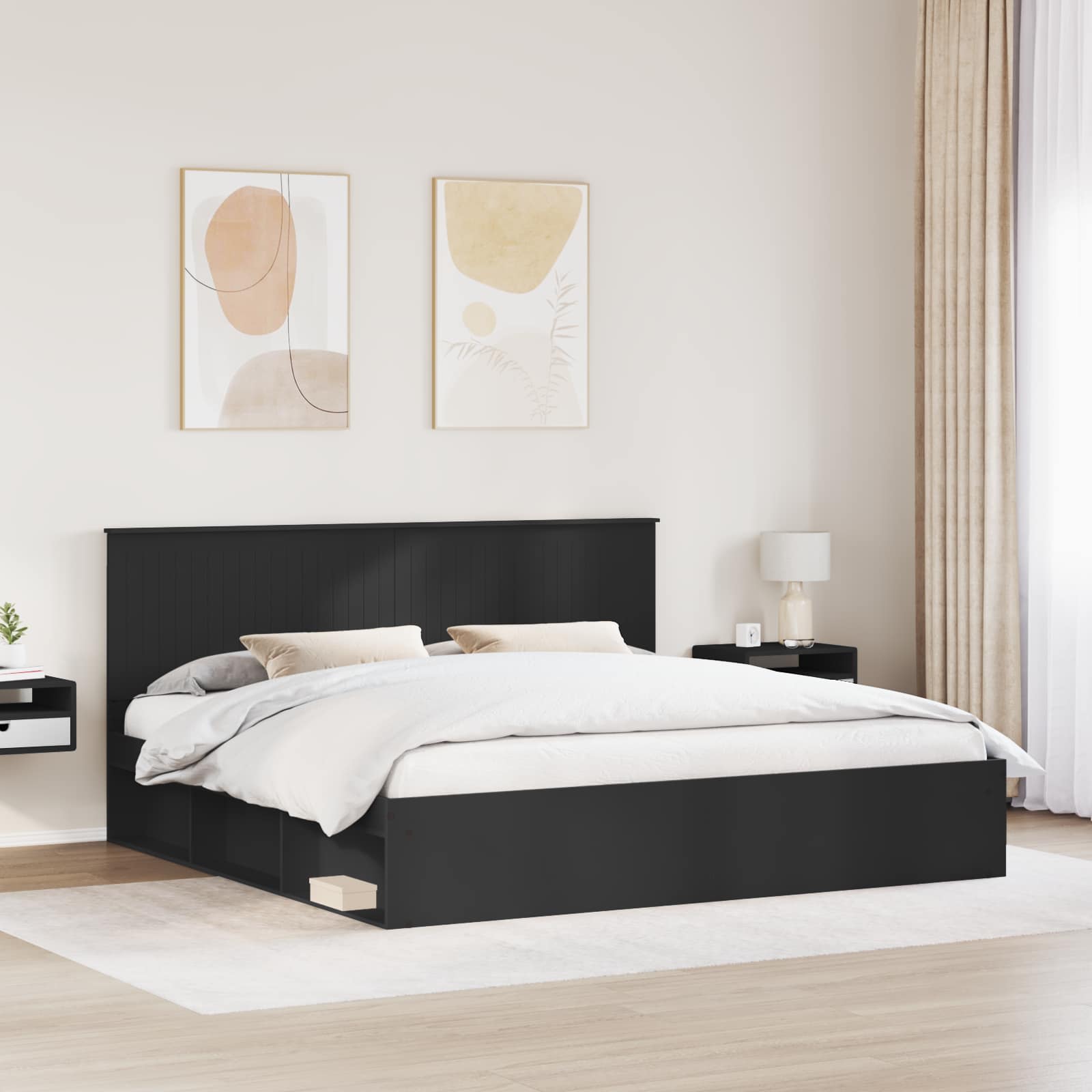 Bedframe met hoofdeinde Zwart 200 x 200 cm Massief grenenhout is nu te koop bij PeponiXL, paradijselijk wonen!