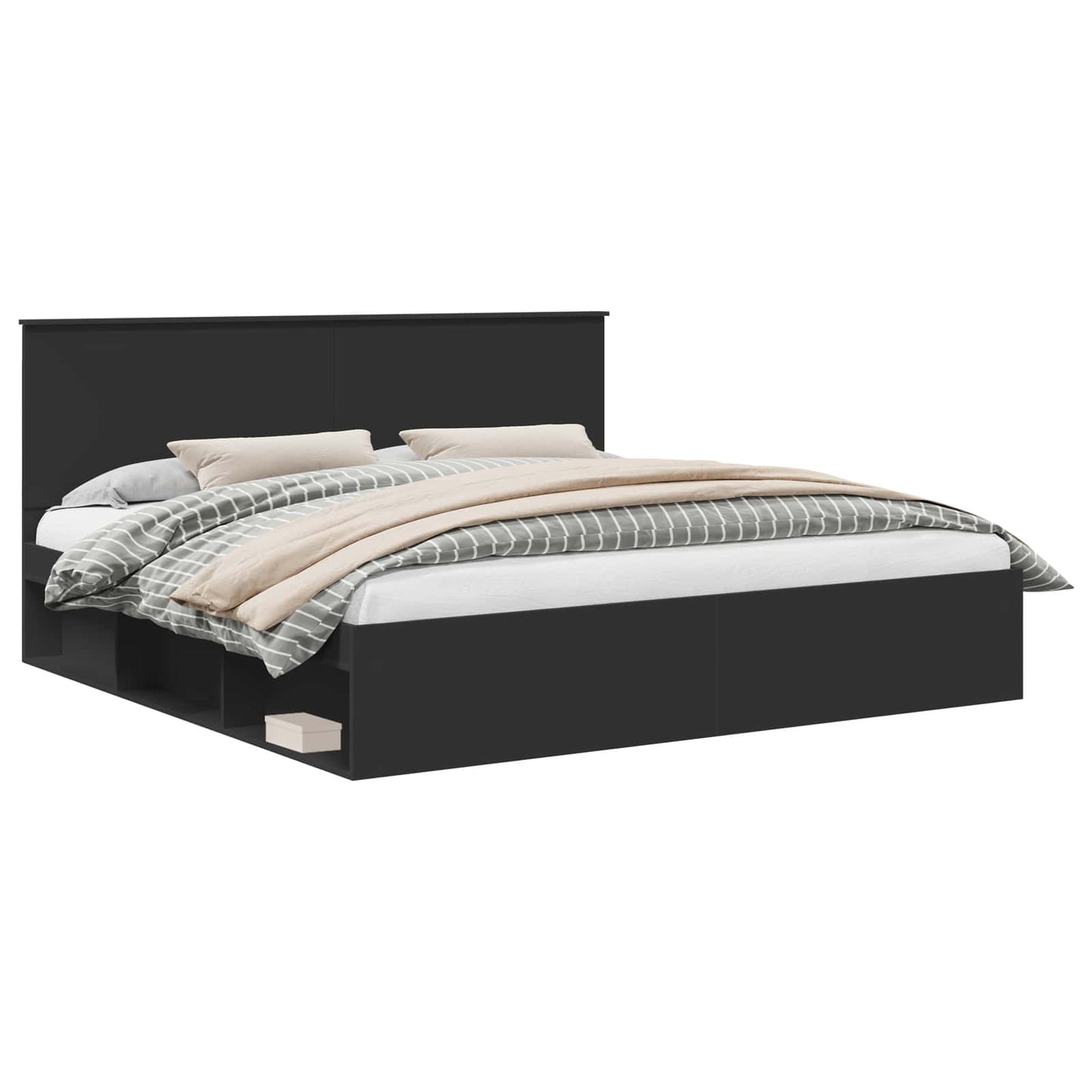 Bedframe met hoofdeinde Zwart 200 x 200 cm Massief grenenhout is nu te koop bij PeponiXL, paradijselijk wonen!