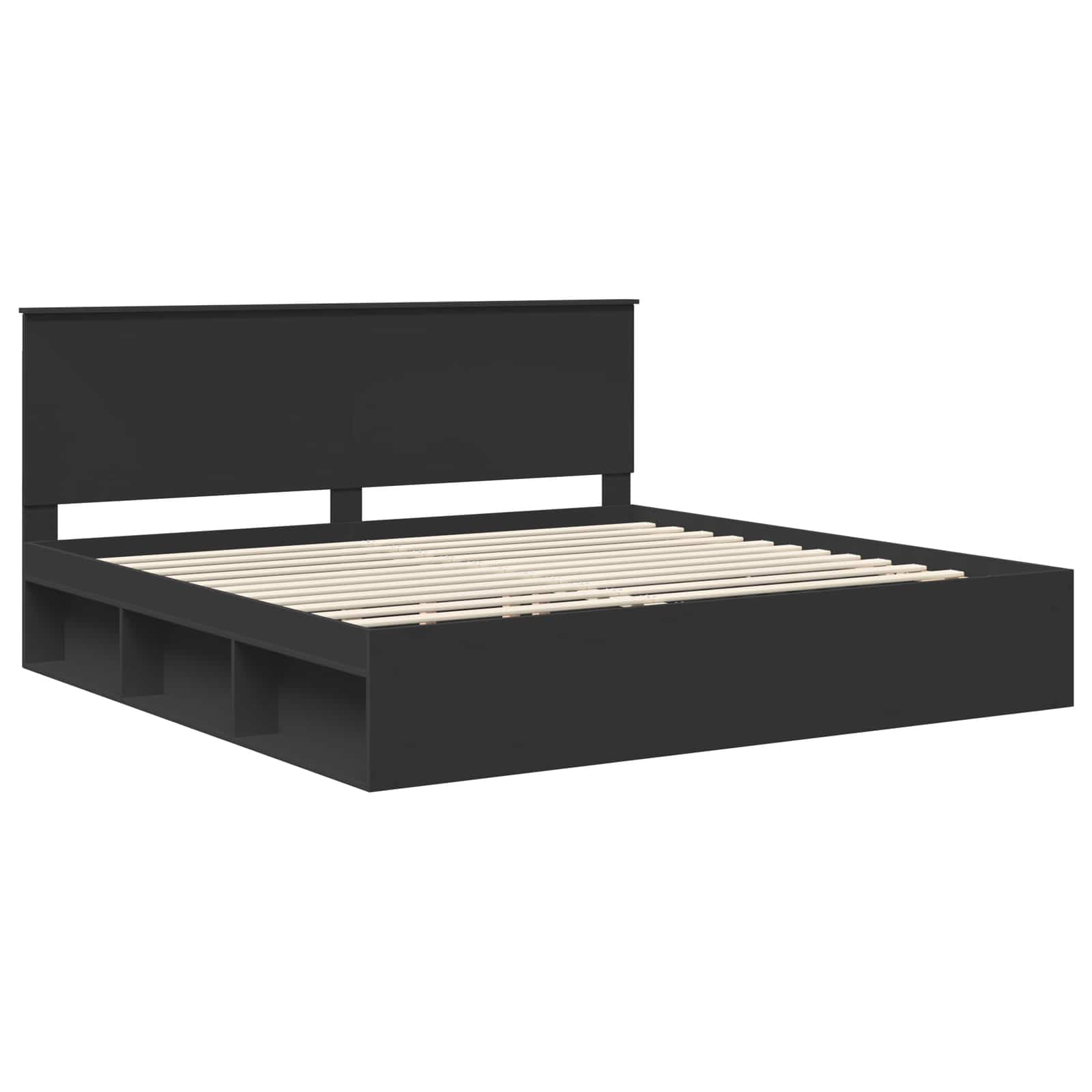 Bedframe met hoofdeinde Zwart 200 x 200 cm Massief grenenhout is nu te koop bij PeponiXL, paradijselijk wonen!
