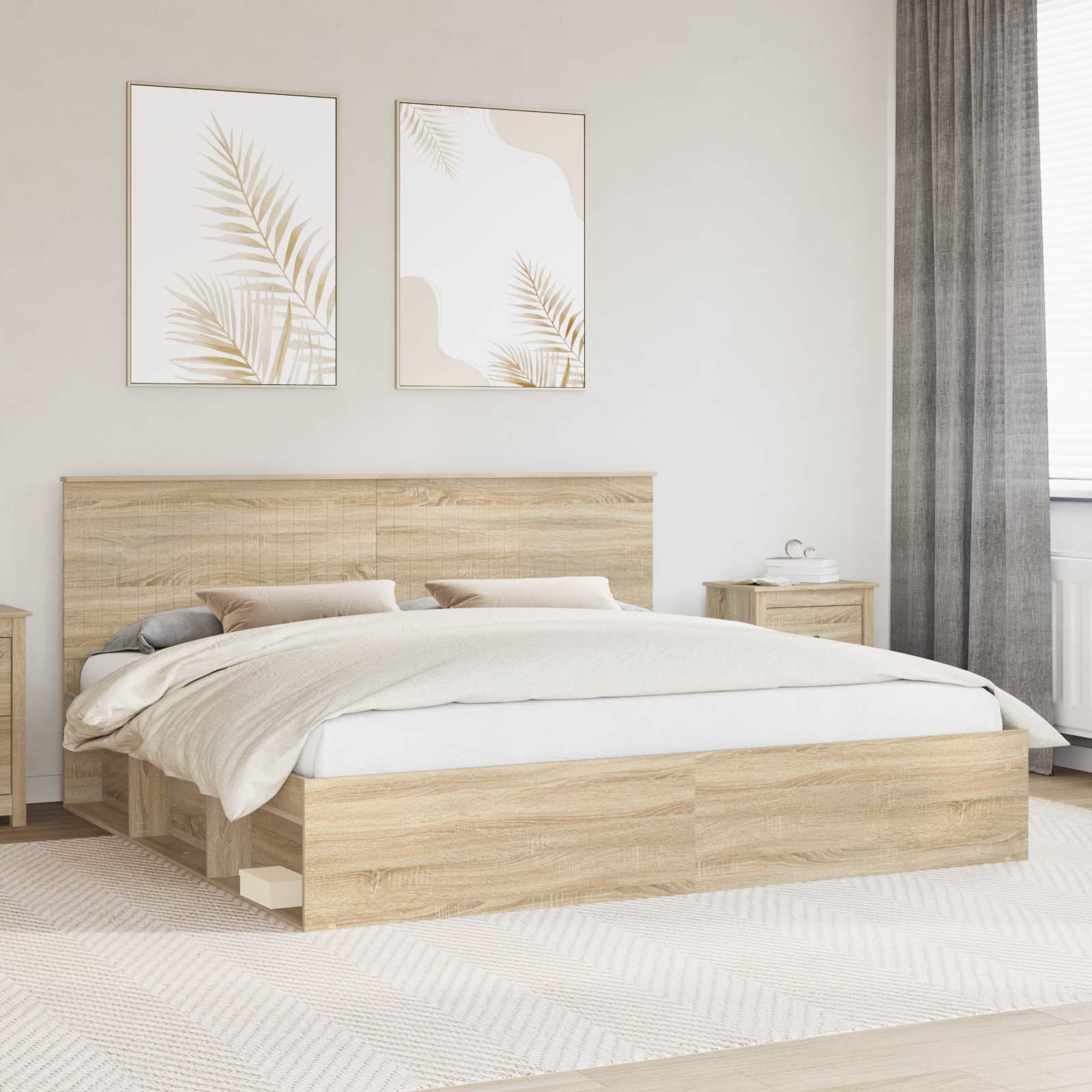 Bedframe met hoofdeinde Sonoma 200 x 200 cm Massief grenenhout is nu te koop bij PeponiXL, paradijselijk wonen!