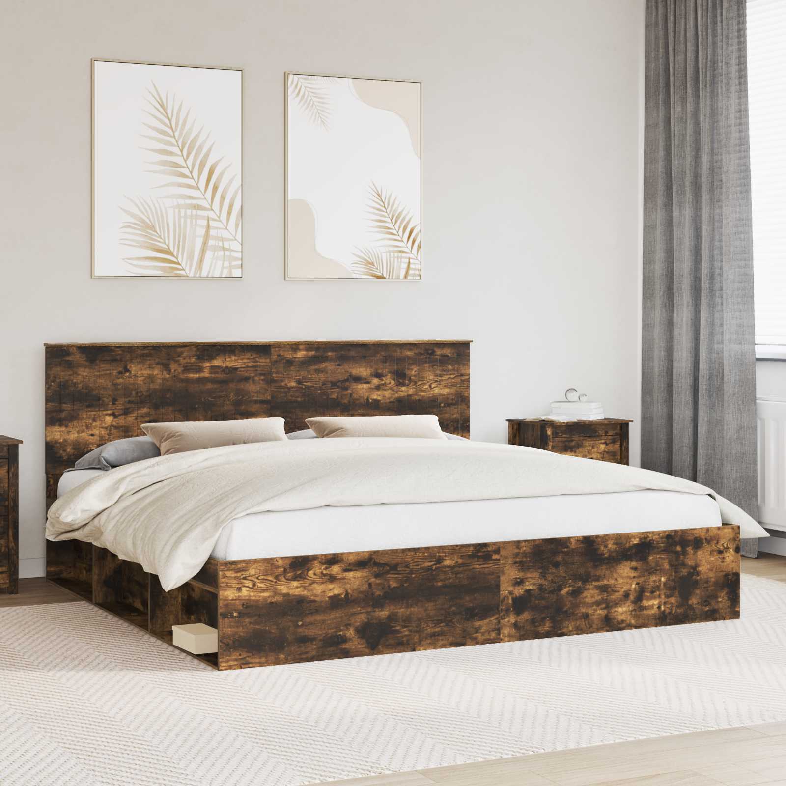 Bedframe Gerookt eiken 200 x 200 cm Massief grenenhout is nu te koop bij PeponiXL, paradijselijk wonen!