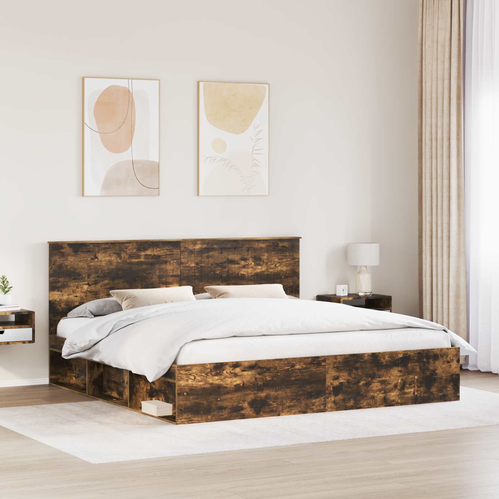 Bedframe Gerookt eiken 200 x 200 cm Massief grenenhout is nu te koop bij PeponiXL, paradijselijk wonen!