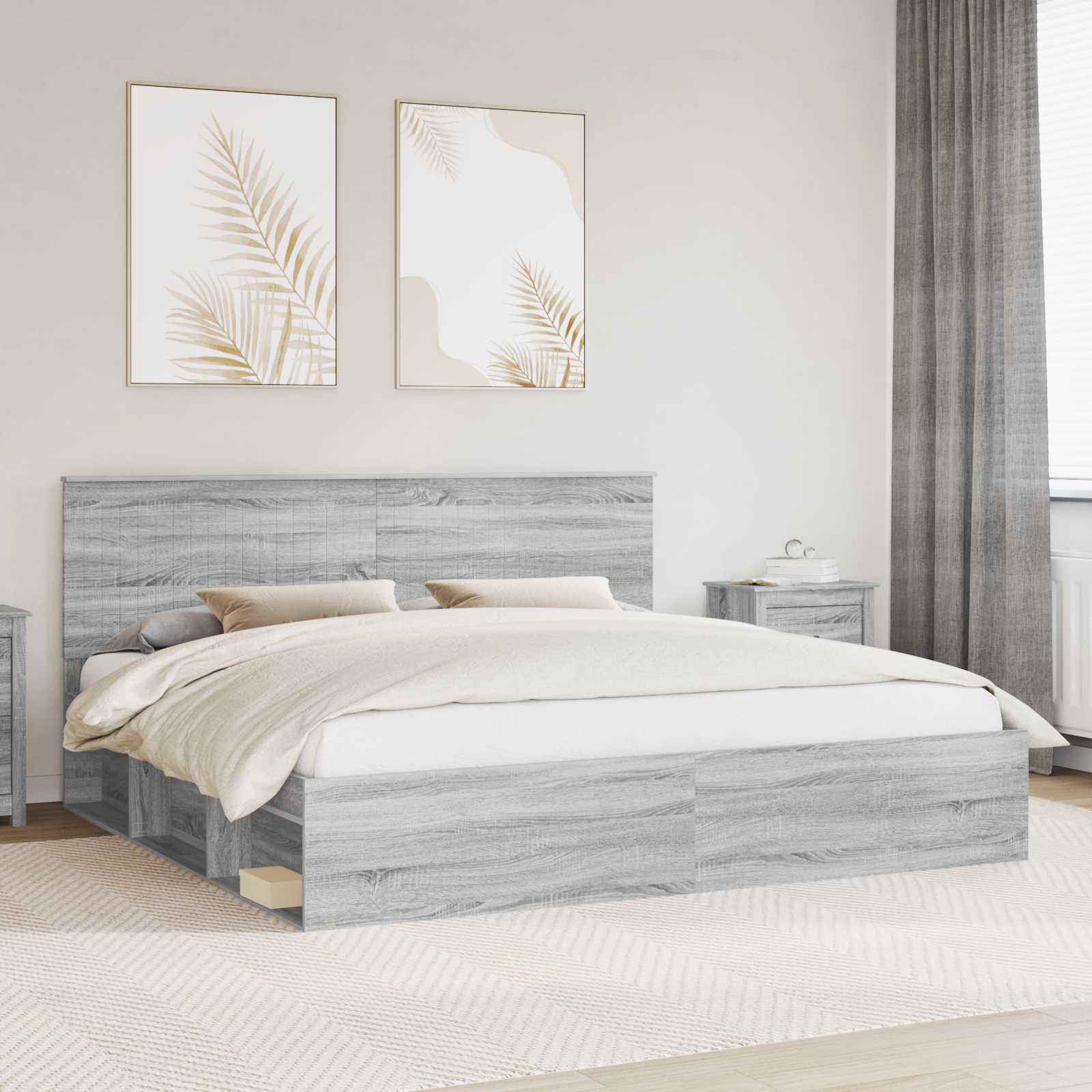 Bedframe Grijs Sonoma 200 x 200 cm Massief grenenhout is nu te koop bij PeponiXL, paradijselijk wonen!