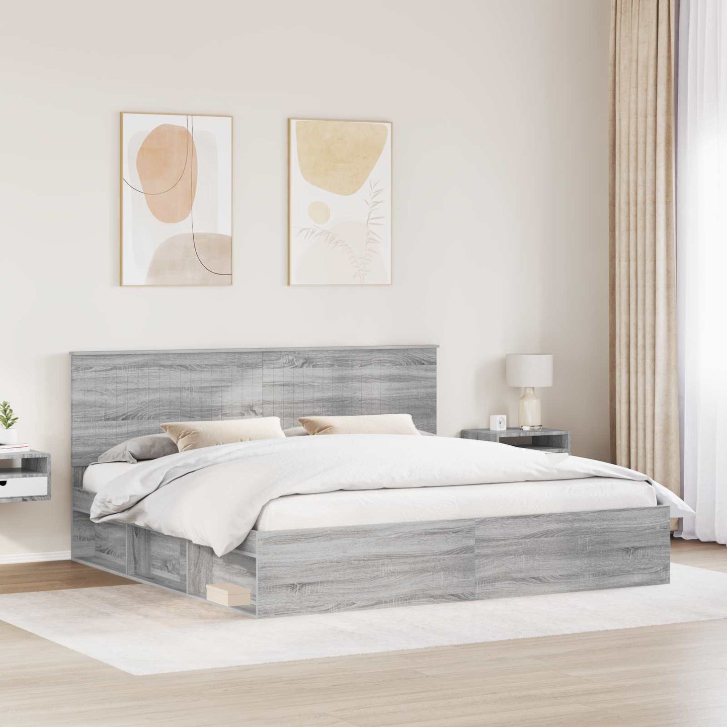 Bedframe Grijs Sonoma 200 x 200 cm Massief grenenhout is nu te koop bij PeponiXL, paradijselijk wonen!