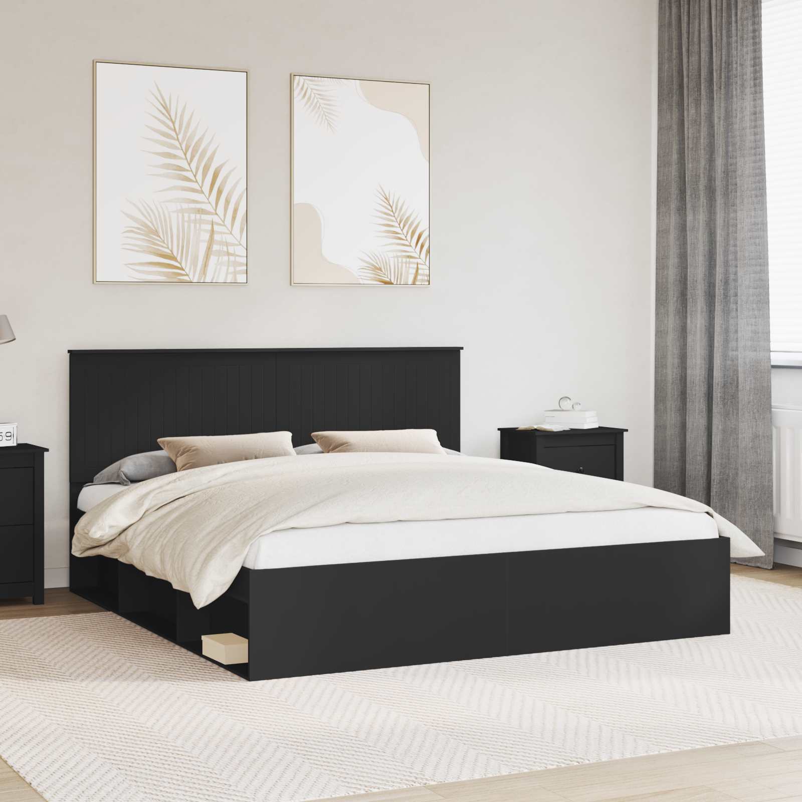 Bedframe met hoofdeinde Zwart 180 x 200 cm Massief grenenhout is nu te koop bij PeponiXL, paradijselijk wonen!