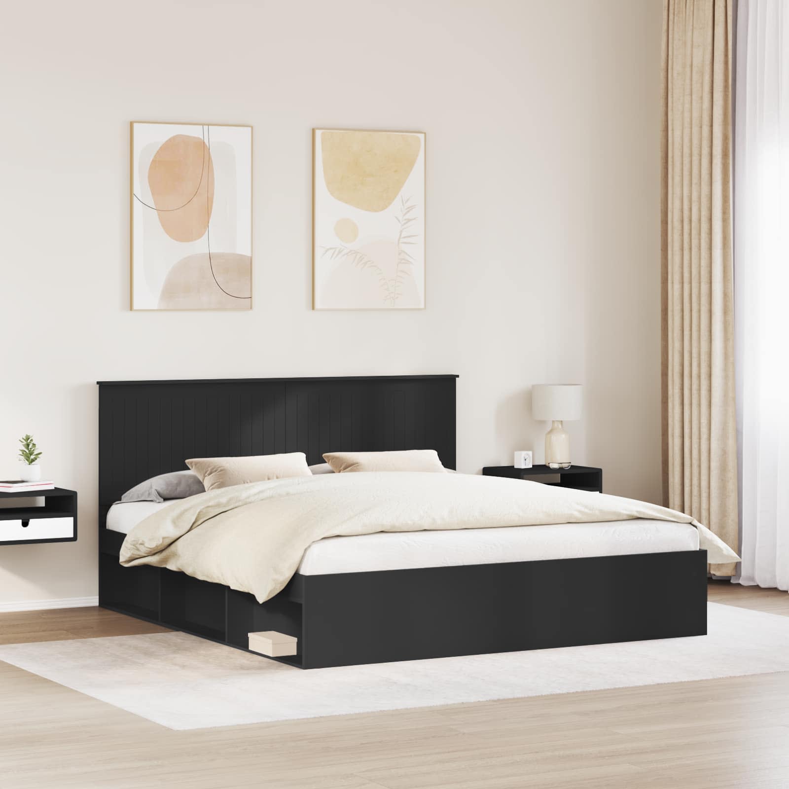 Bedframe met hoofdeinde Zwart 180 x 200 cm Massief grenenhout is nu te koop bij PeponiXL, paradijselijk wonen!