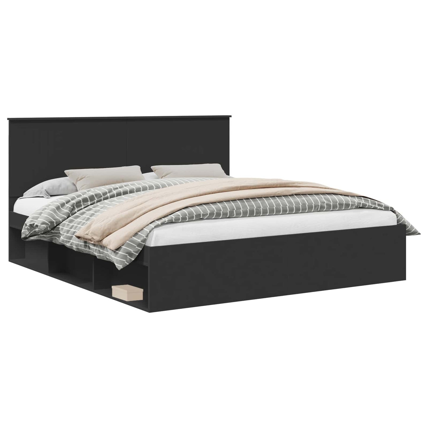 Bedframe met hoofdeinde Zwart 180 x 200 cm Massief grenenhout is nu te koop bij PeponiXL, paradijselijk wonen!