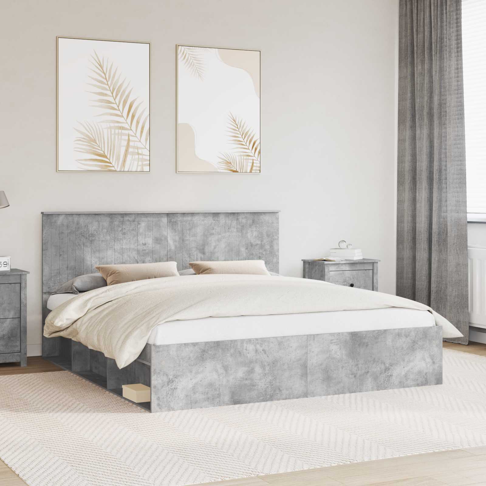 Bedframe met hoofdeinde Beton 180 x 200 cm Massief grenenhout is nu te koop bij PeponiXL, paradijselijk wonen!