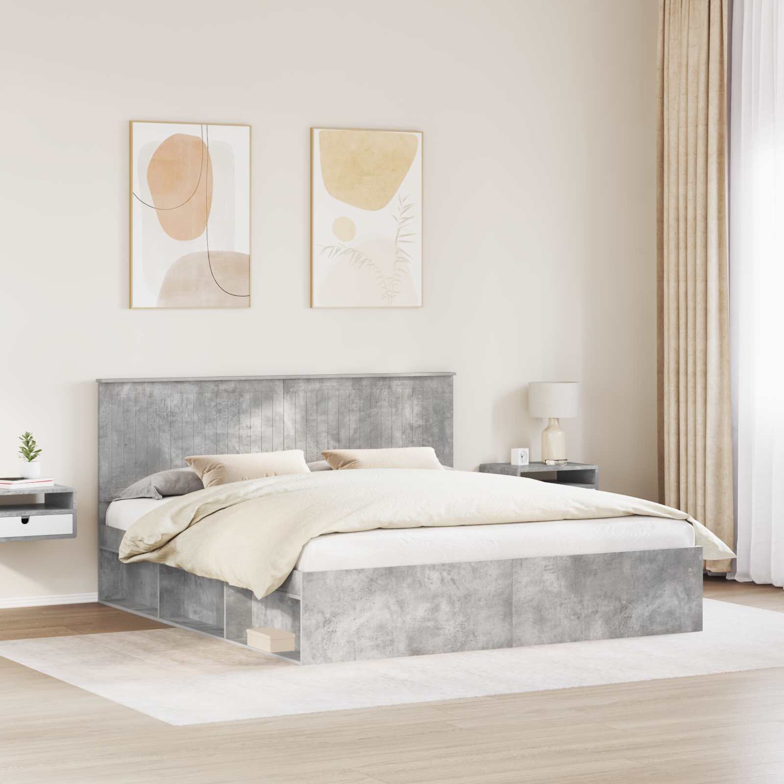 Bedframe met hoofdeinde Beton 180 x 200 cm Massief grenenhout is nu te koop bij PeponiXL, paradijselijk wonen!