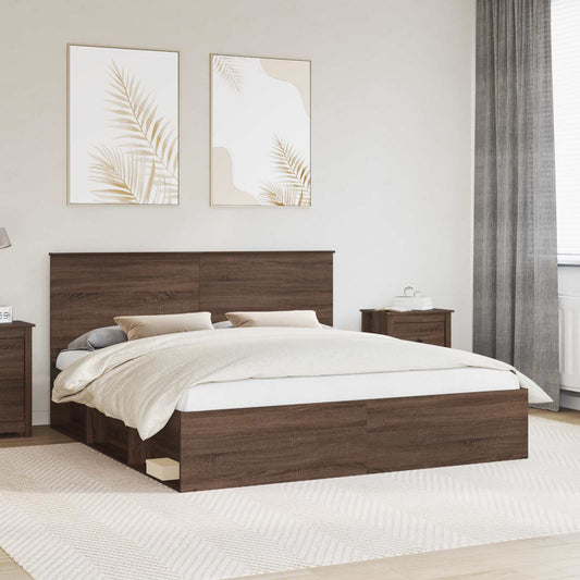 Bedframe Bruin Eiken 180 x 200 cm Massief grenenhout is nu te koop bij PeponiXL, paradijselijk wonen!