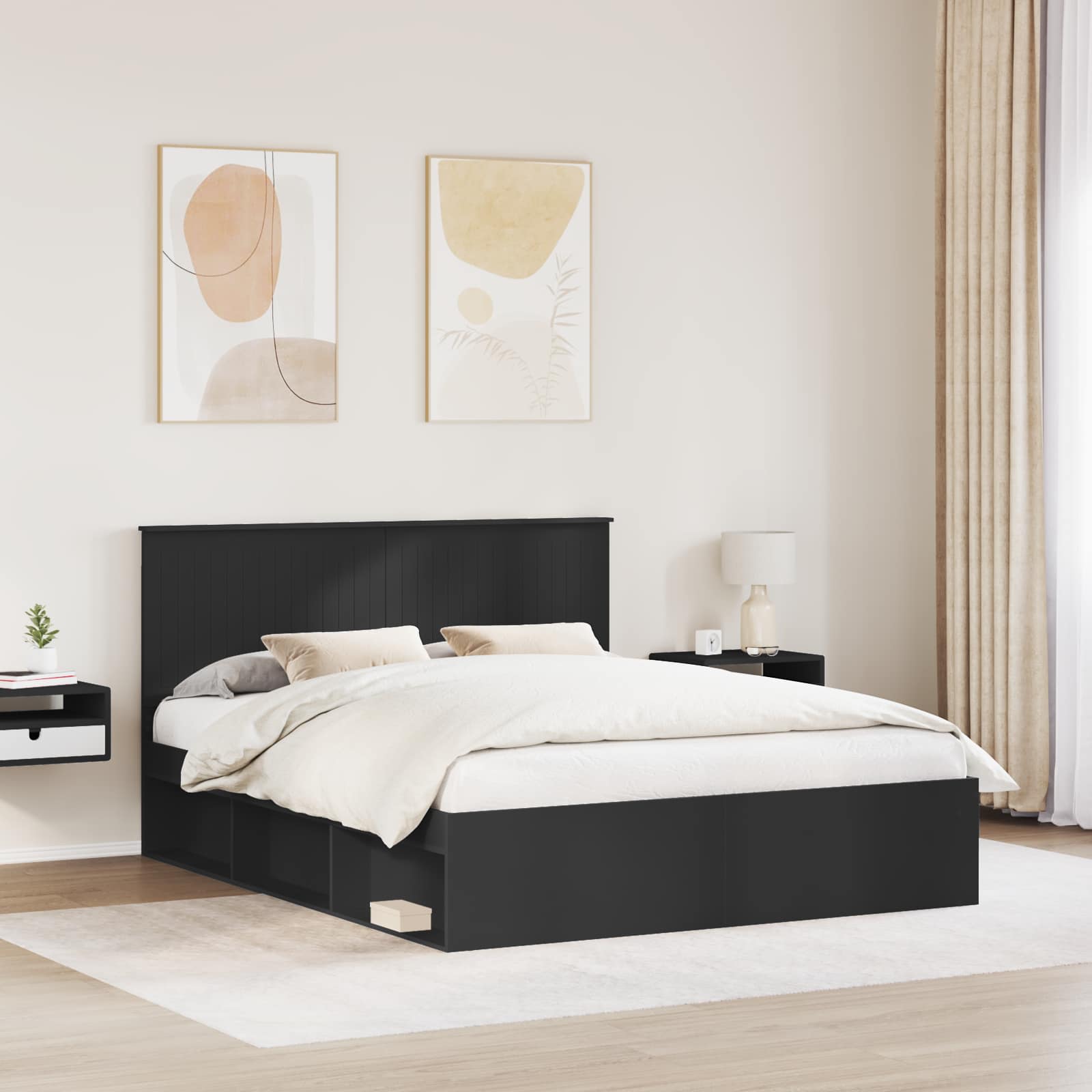 Bedframe met hoofdeinde Zwart 160 x 200 cm Massief grenenhout is nu te koop bij PeponiXL, paradijselijk wonen!
