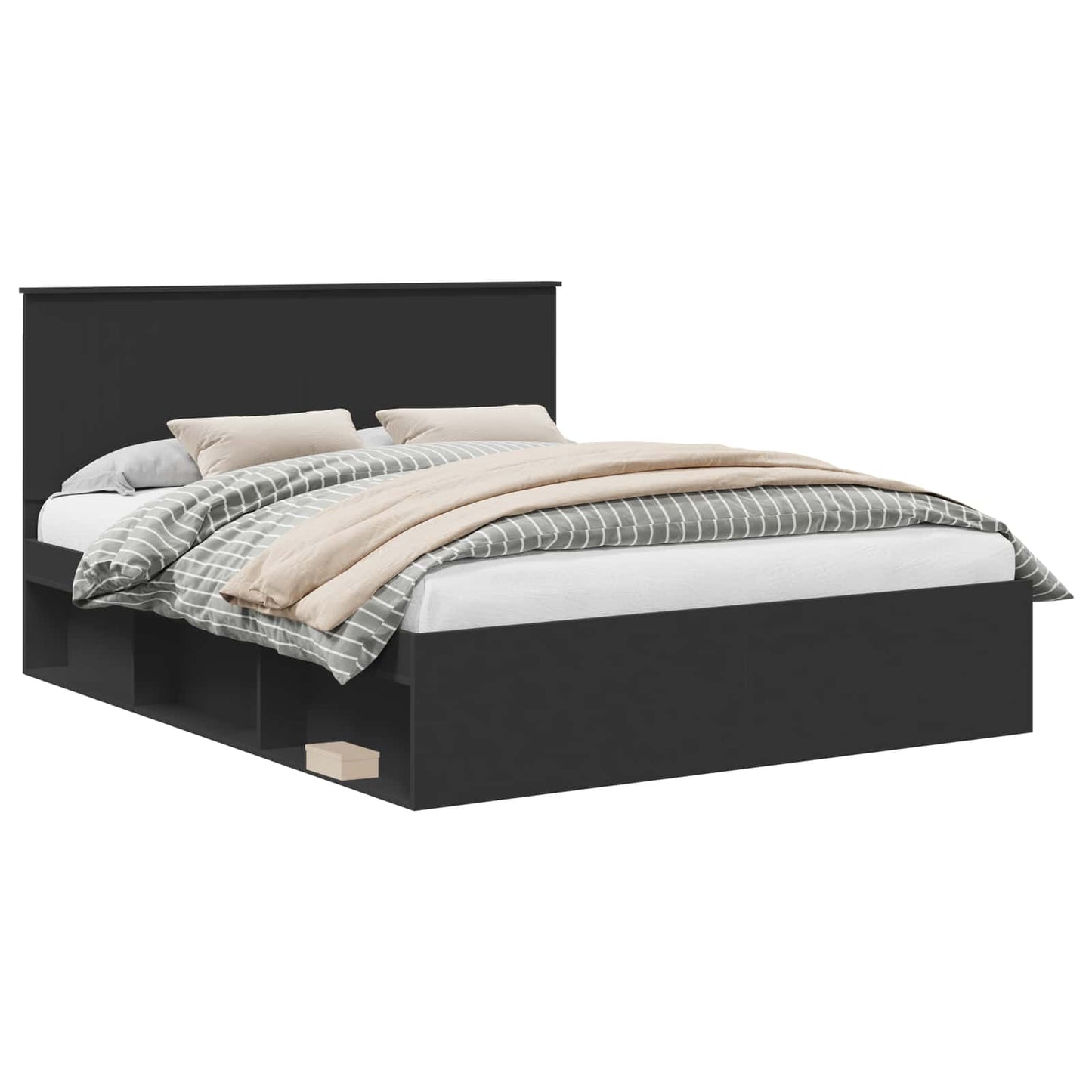 Bedframe met hoofdeinde Zwart 160 x 200 cm Massief grenenhout is nu te koop bij PeponiXL, paradijselijk wonen!
