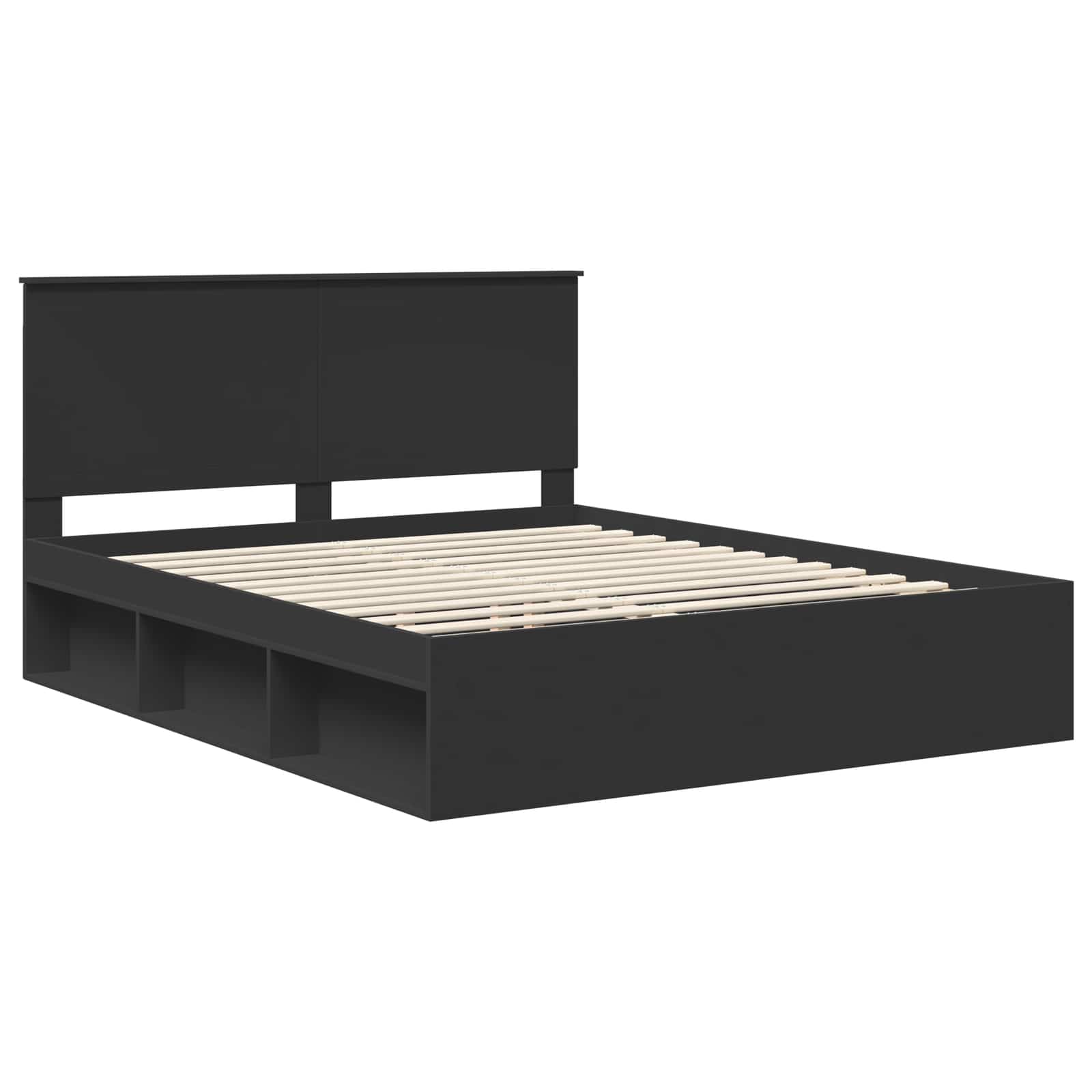 Bedframe met hoofdeinde Zwart 160 x 200 cm Massief grenenhout is nu te koop bij PeponiXL, paradijselijk wonen!