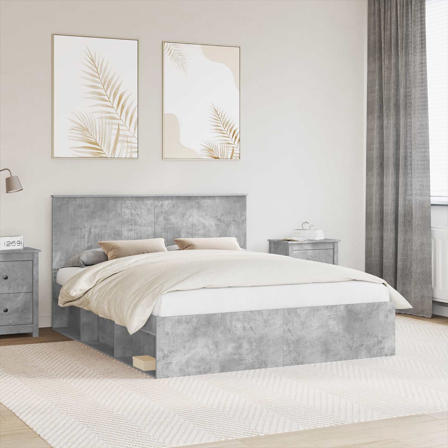 Bedframe met hoofdeinde Beton 160 x 200 cm Massief grenenhout is nu te koop bij PeponiXL, paradijselijk wonen!