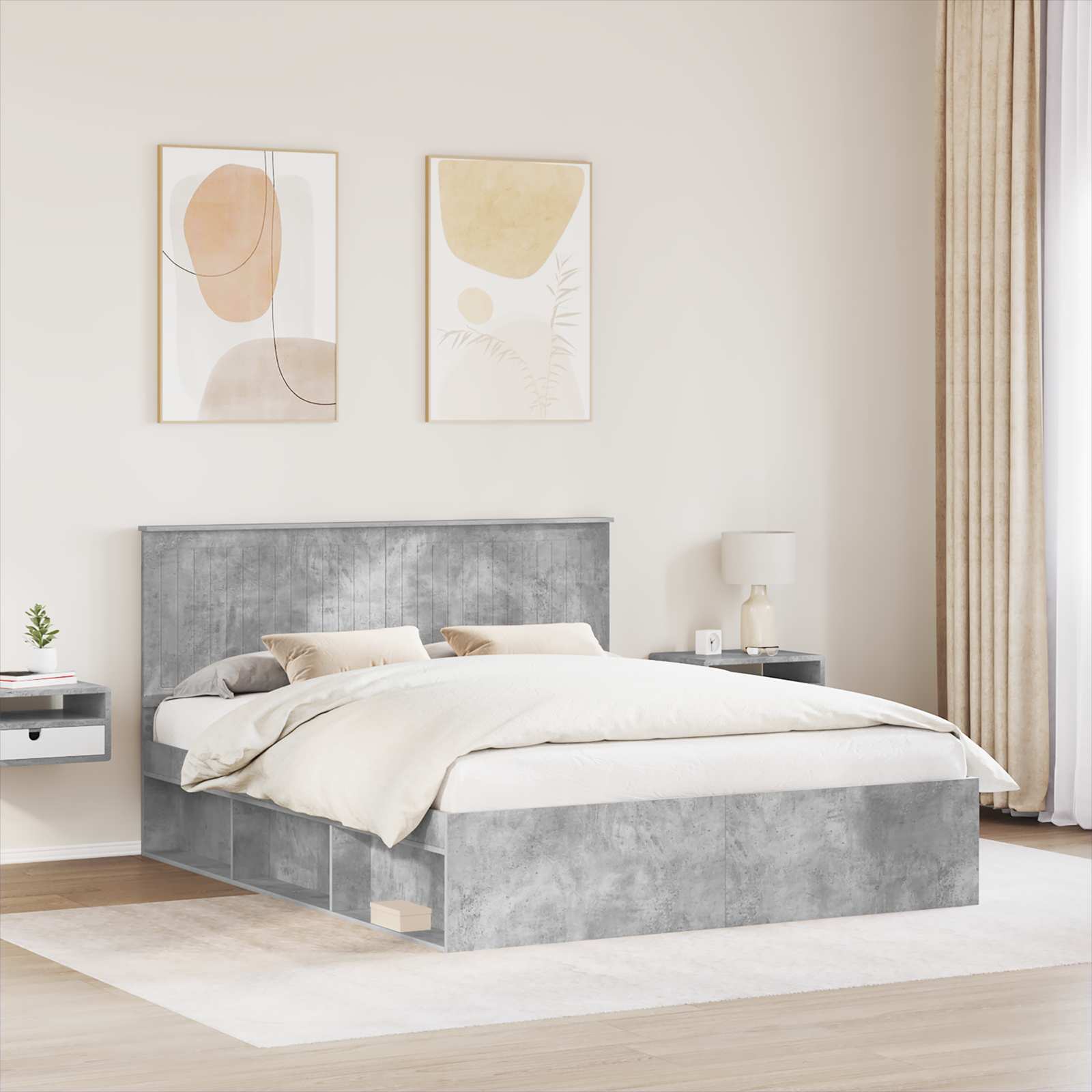 Bedframe met hoofdeinde Beton 160 x 200 cm Massief grenenhout is nu te koop bij PeponiXL, paradijselijk wonen!