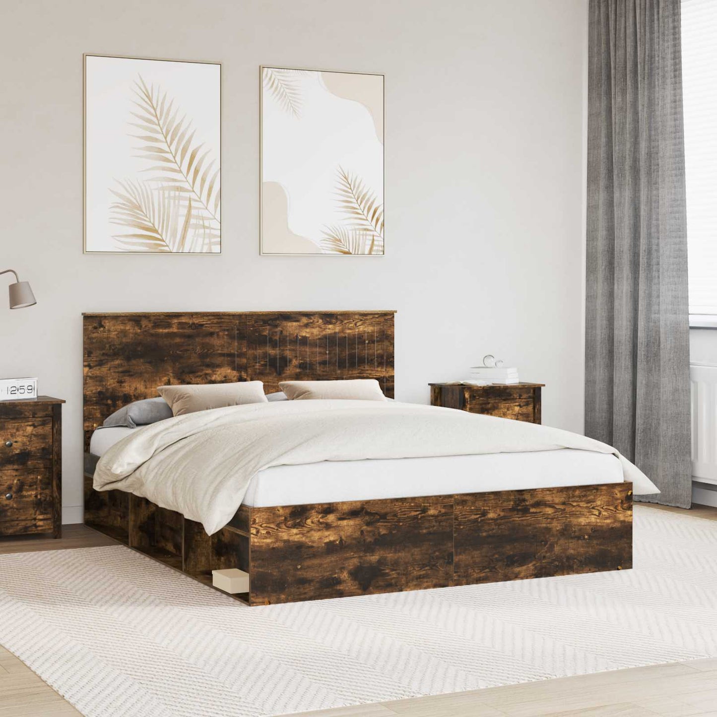 Bedframe Gerookt eiken 160 x 200 cm Massief grenenhout is nu te koop bij PeponiXL, paradijselijk wonen!