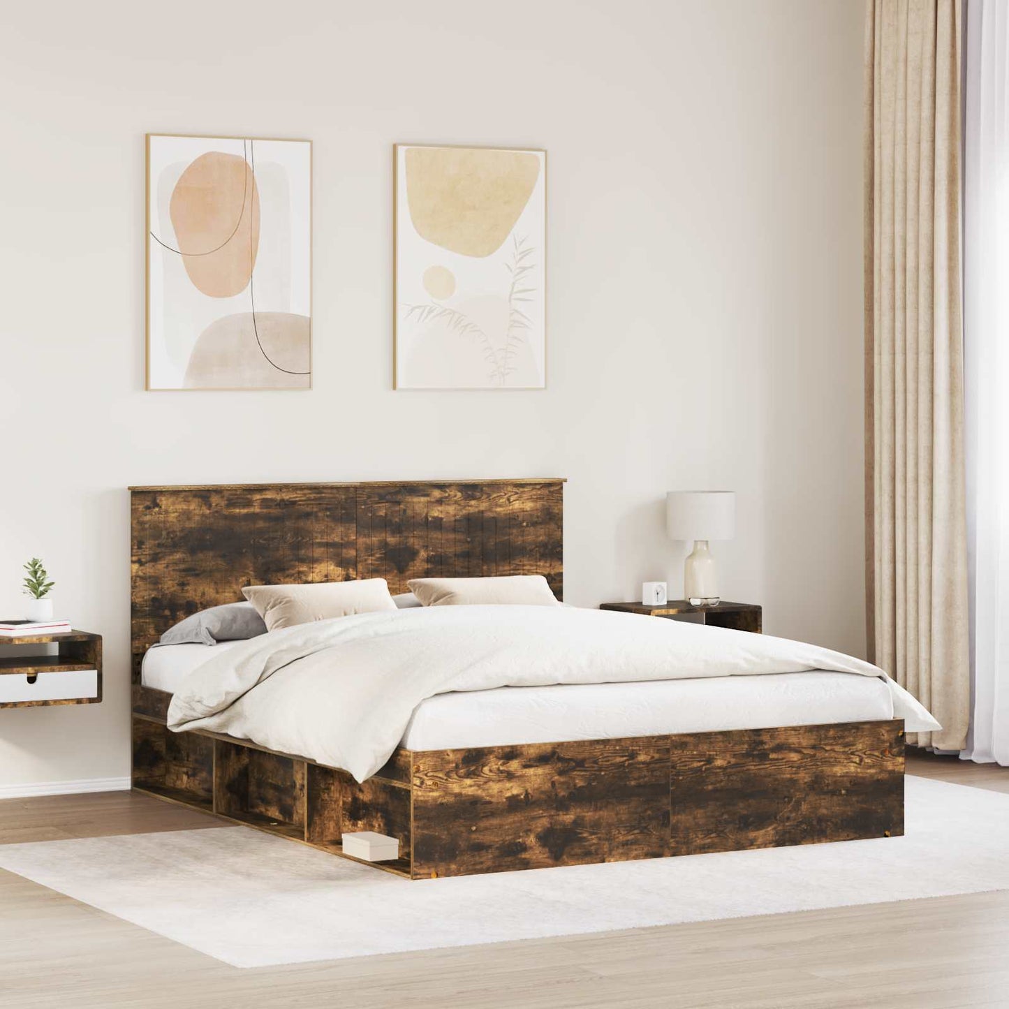 Bedframe Gerookt eiken 160 x 200 cm Massief grenenhout is nu te koop bij PeponiXL, paradijselijk wonen!