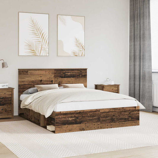 Bedframe met hoofdeinde Oudhout 160 x 200 cm Massief grenenhout is nu te koop bij PeponiXL, paradijselijk wonen!