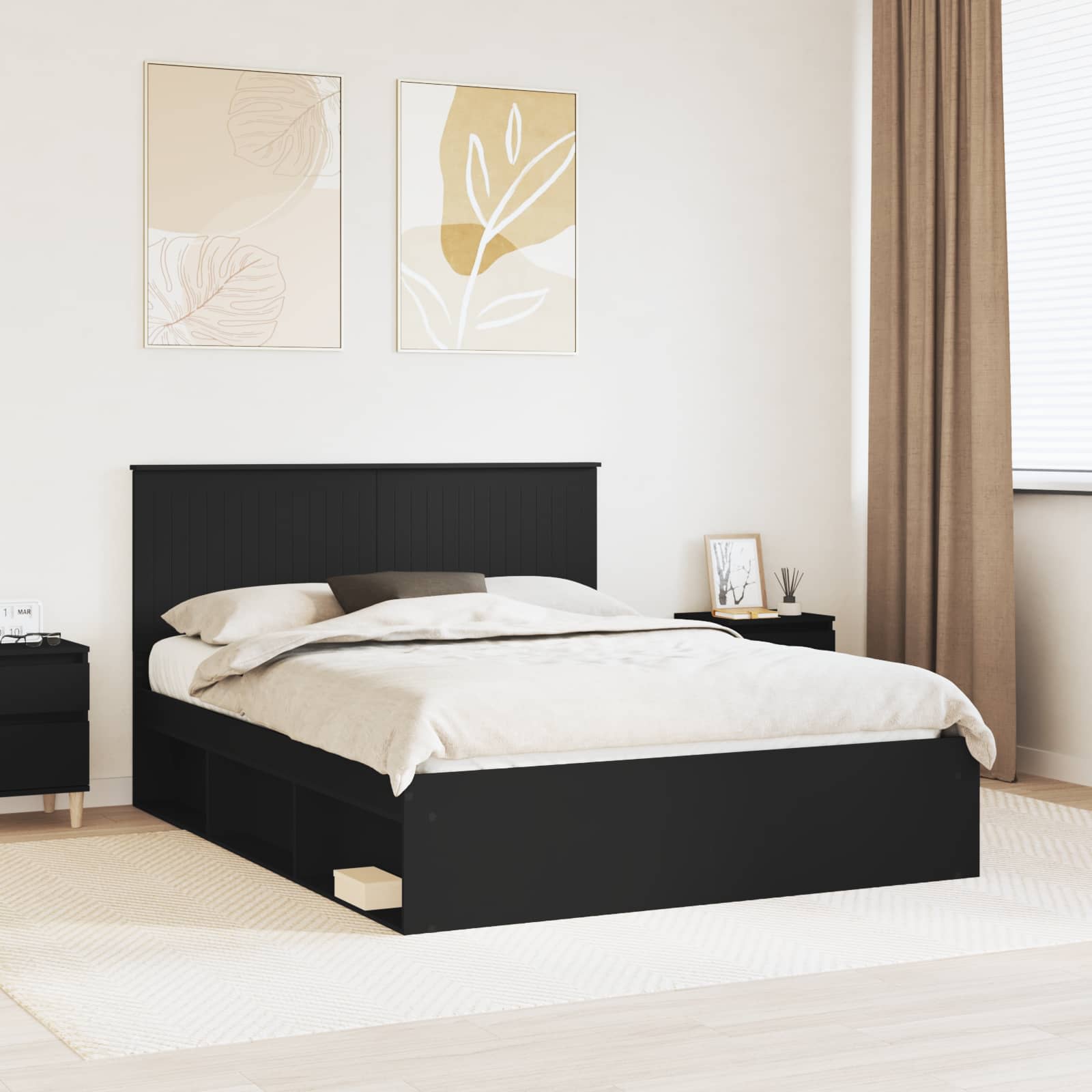 Bedframe met hoofdeinde Zwart 150 x 200 cm Massief grenenhout is nu te koop bij PeponiXL, paradijselijk wonen!