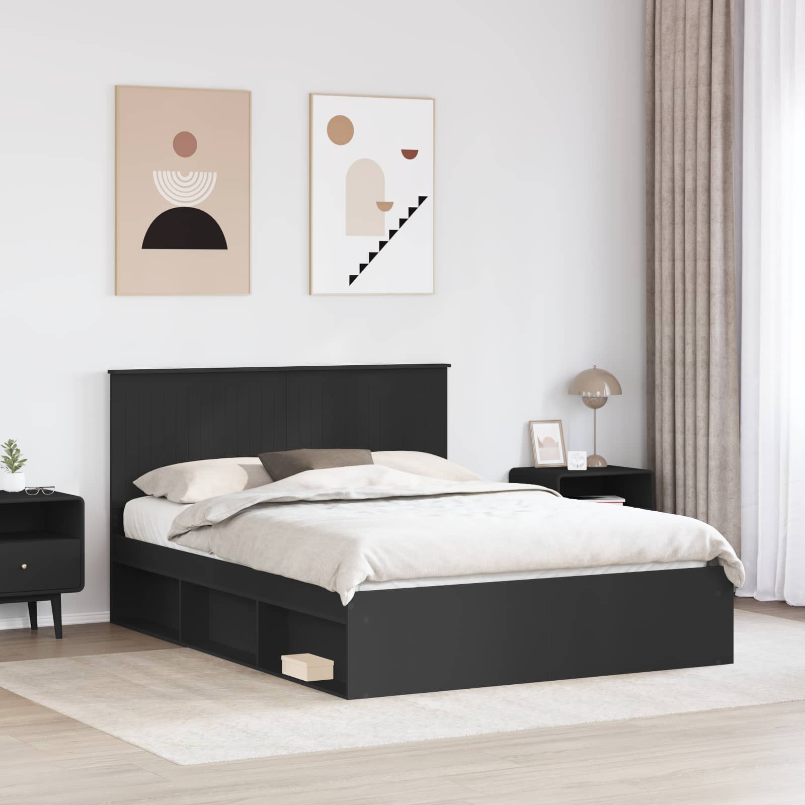 Bedframe met hoofdeinde Zwart 150 x 200 cm Massief grenenhout is nu te koop bij PeponiXL, paradijselijk wonen!