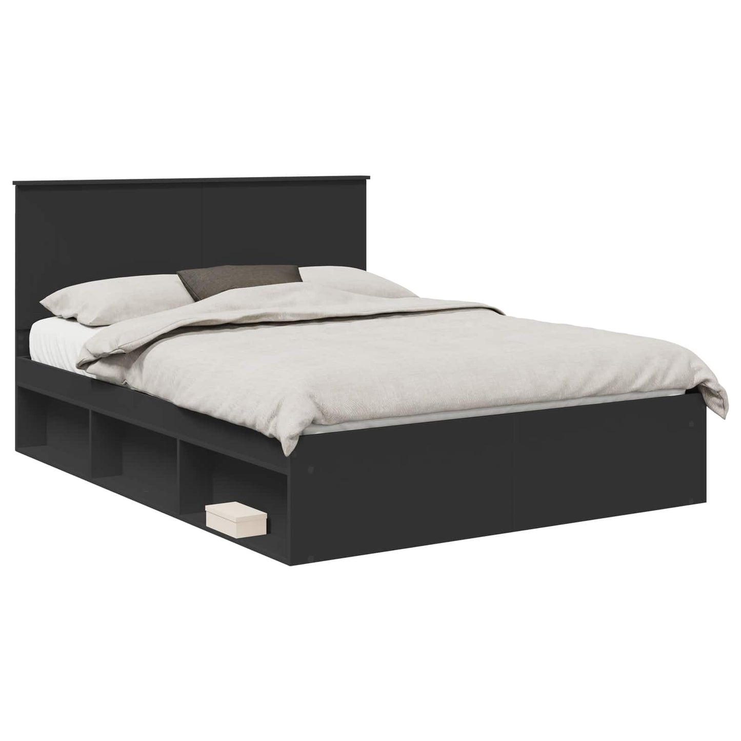 Bedframe met hoofdeinde Zwart 150 x 200 cm Massief grenenhout is nu te koop bij PeponiXL, paradijselijk wonen!