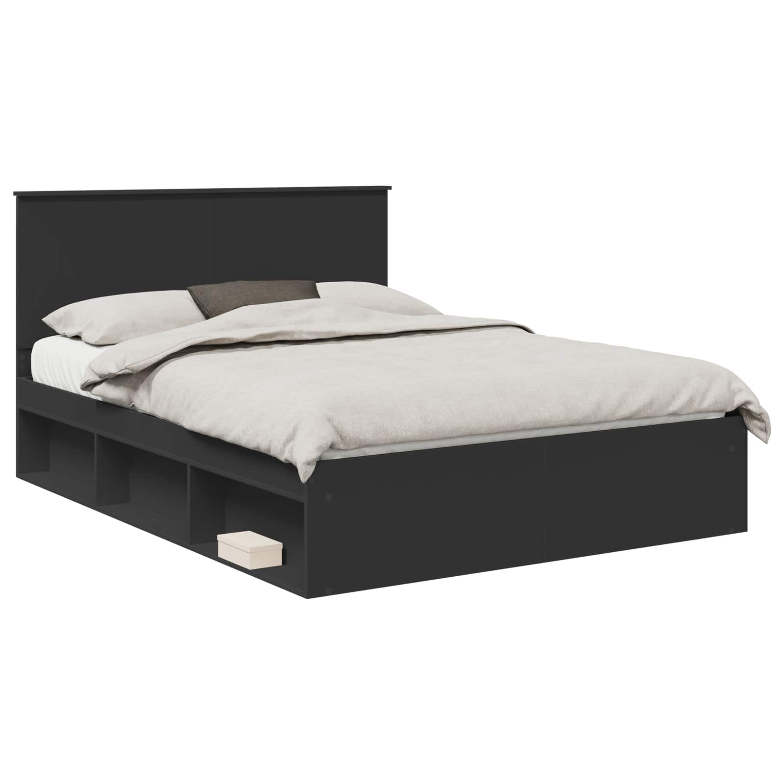 Bedframe met hoofdeinde Zwart 150 x 200 cm Massief grenenhout is nu te koop bij PeponiXL, paradijselijk wonen!