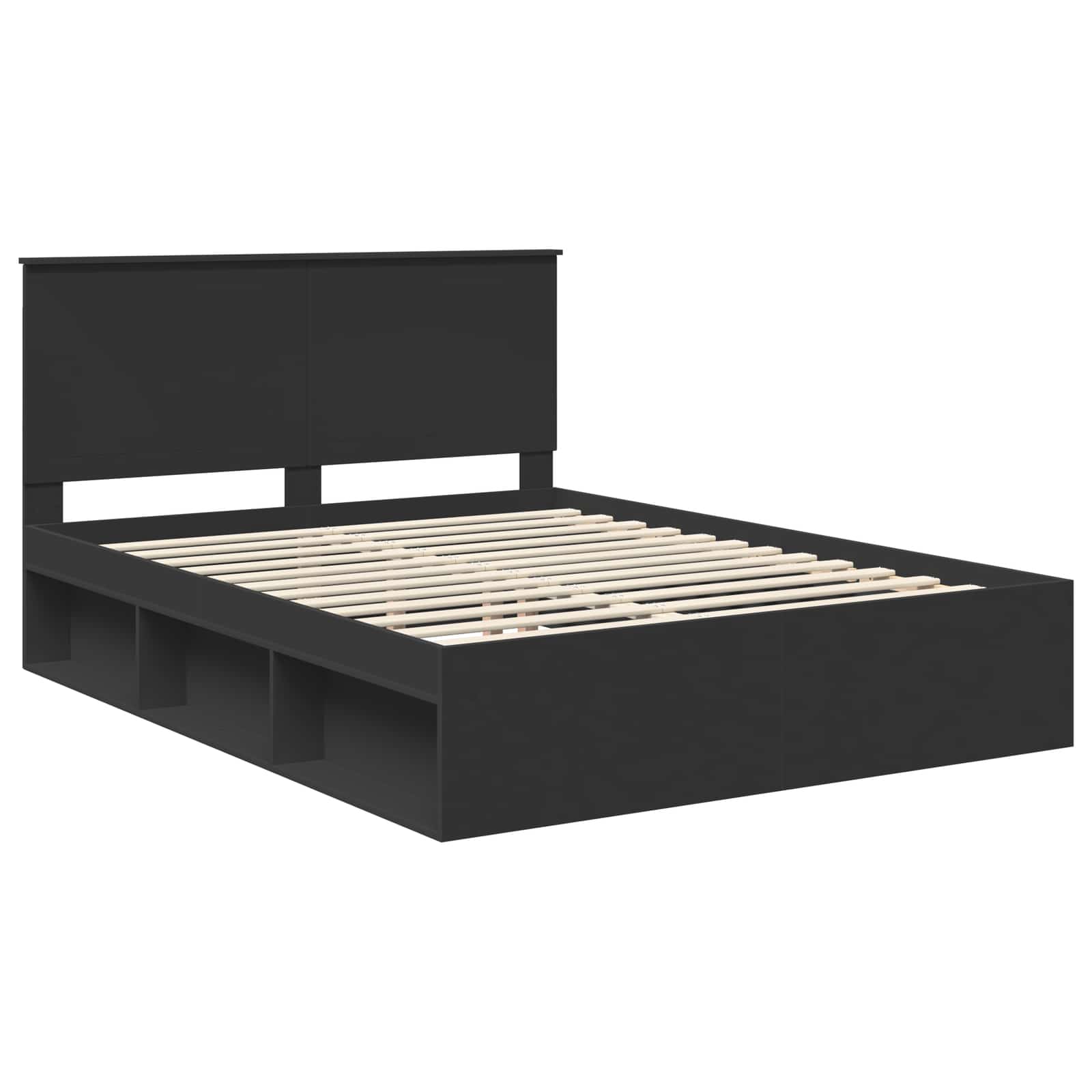 Bedframe met hoofdeinde Zwart 150 x 200 cm Massief grenenhout is nu te koop bij PeponiXL, paradijselijk wonen!