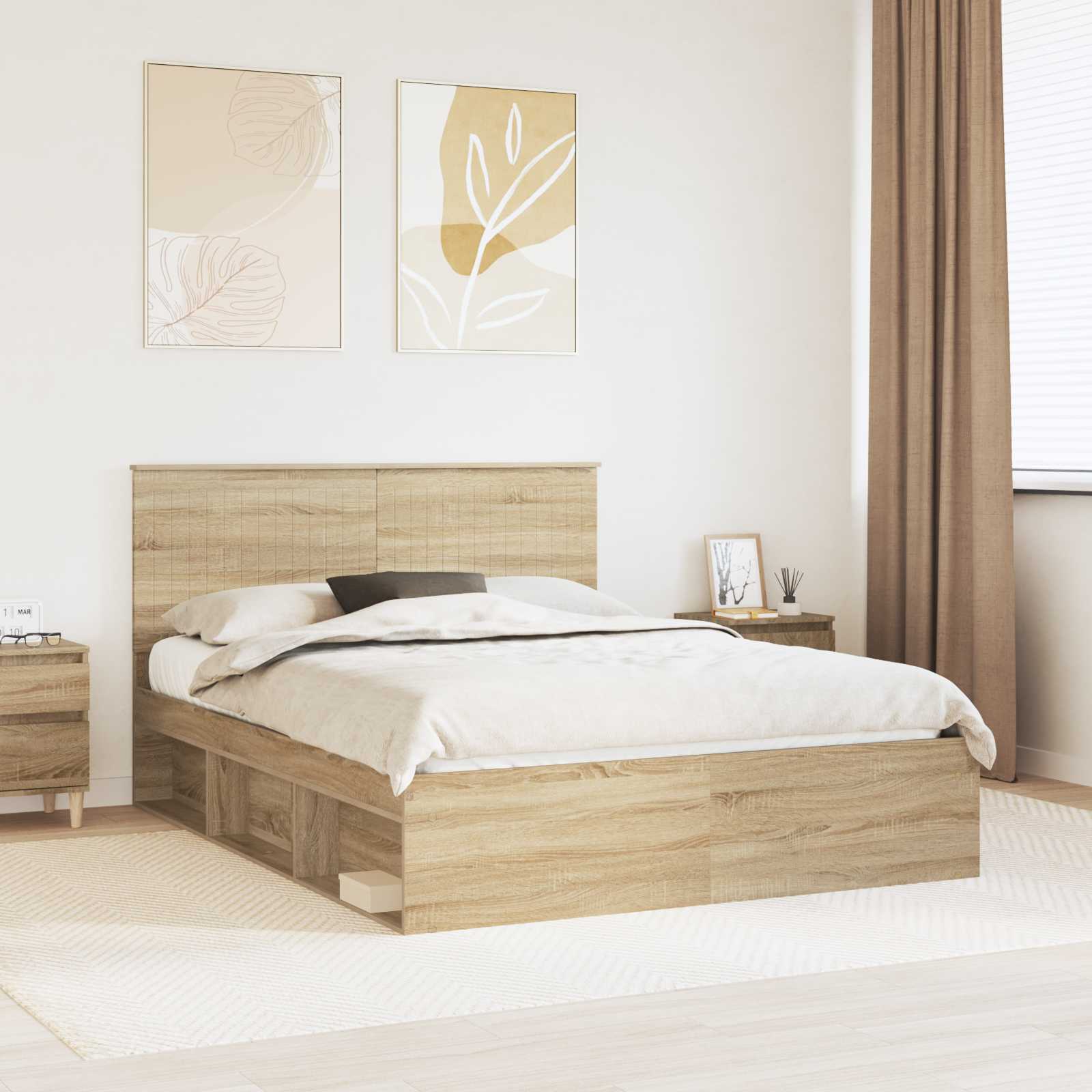 Bedframe Sonoma Eiken 150 x 200 cm Massief grenenhout is nu te koop bij PeponiXL, paradijselijk wonen!