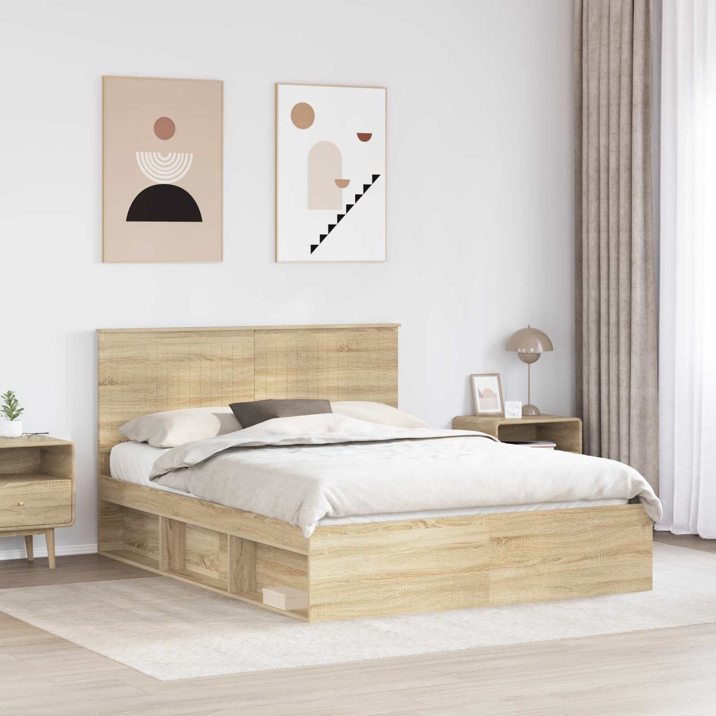 Bedframe Sonoma Eiken 150 x 200 cm Massief grenenhout is nu te koop bij PeponiXL, paradijselijk wonen!