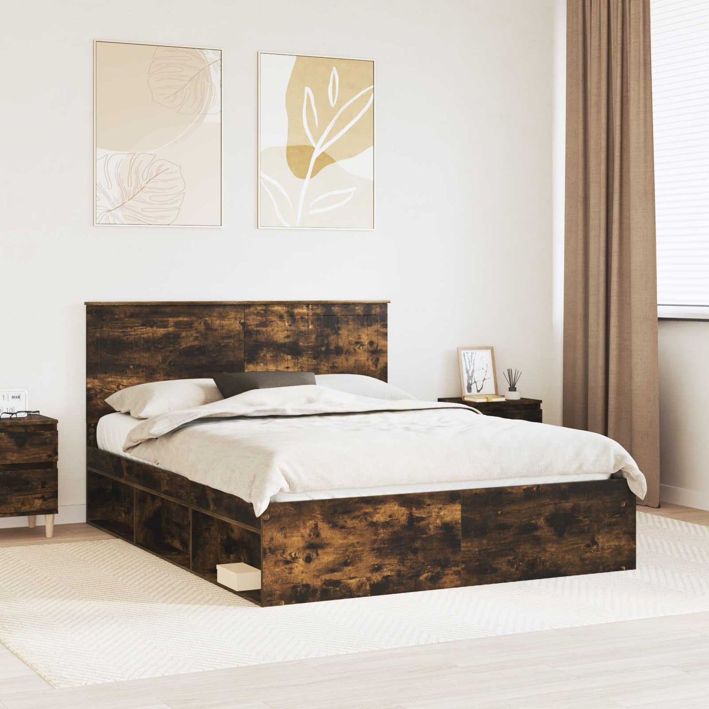 Bedframe Gerookt eiken 150 x 200 cm Massief grenenhout is nu te koop bij PeponiXL, paradijselijk wonen!