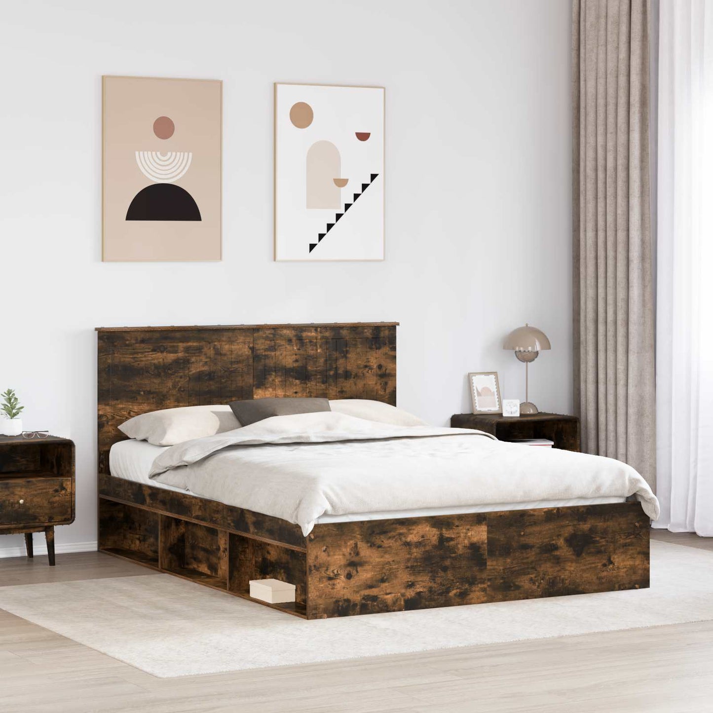 Bedframe Gerookt eiken 150 x 200 cm Massief grenenhout is nu te koop bij PeponiXL, paradijselijk wonen!