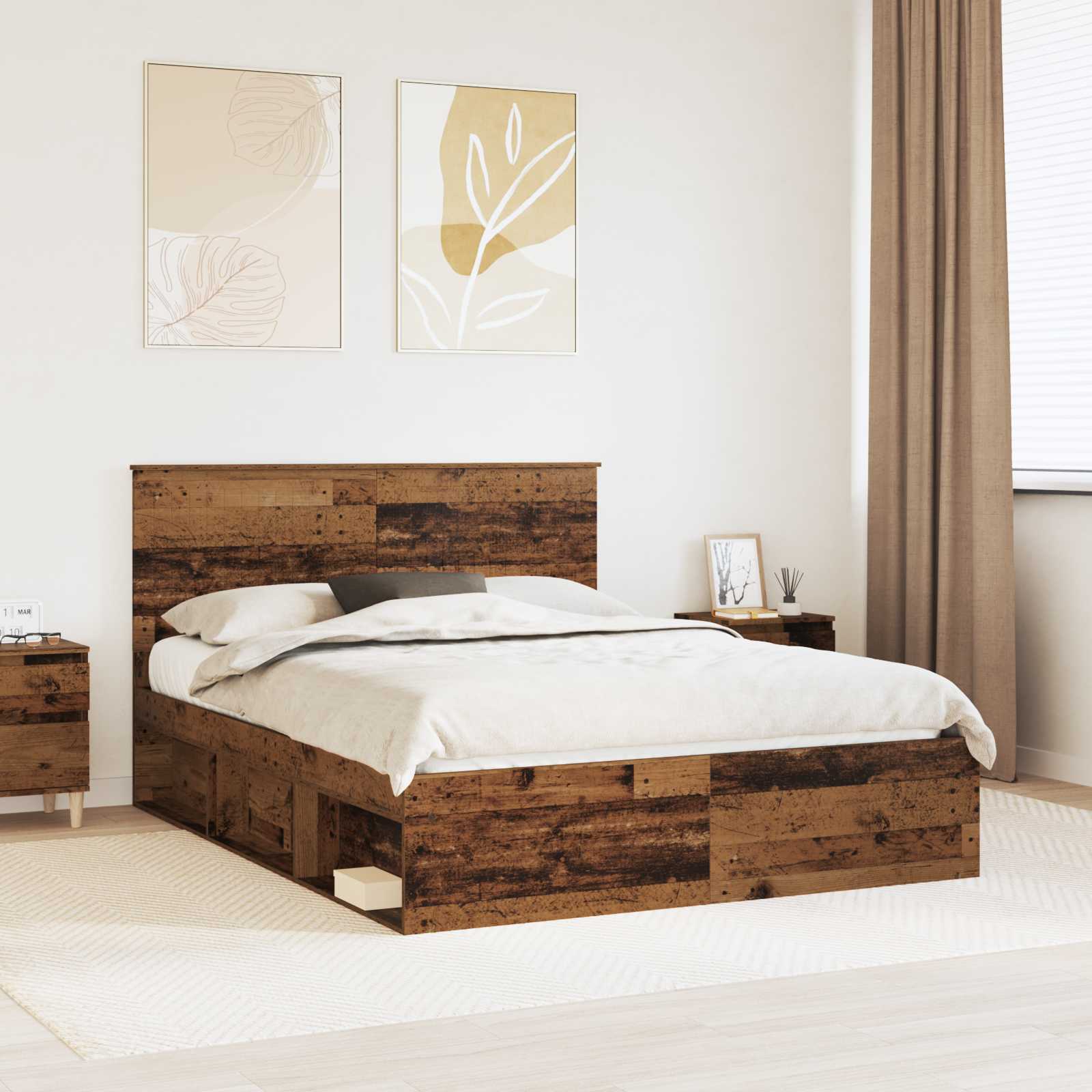 Bedframe met hoofdeinde Oudhout 150 x 200 cm Massief grenenhout is nu te koop bij PeponiXL, paradijselijk wonen!