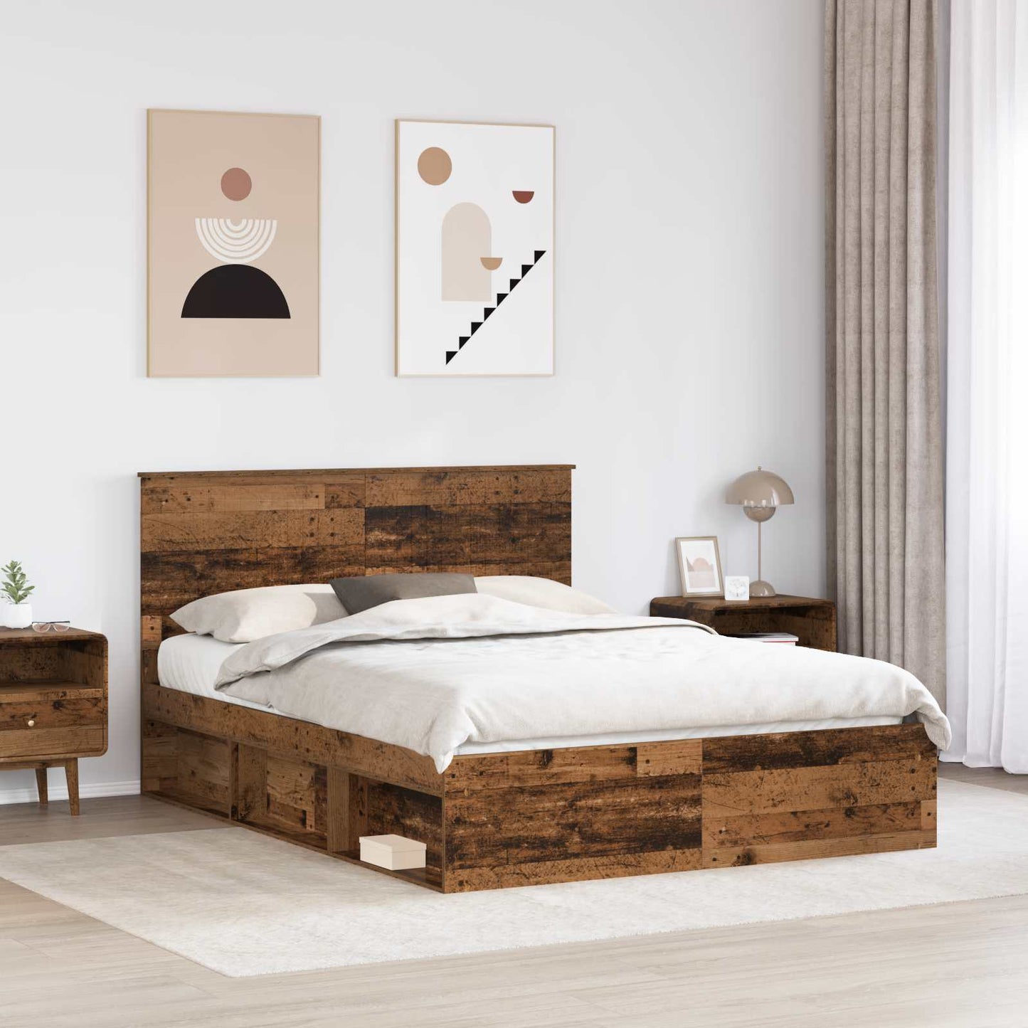 Bedframe met hoofdeinde Oudhout 150 x 200 cm Massief grenenhout is nu te koop bij PeponiXL, paradijselijk wonen!