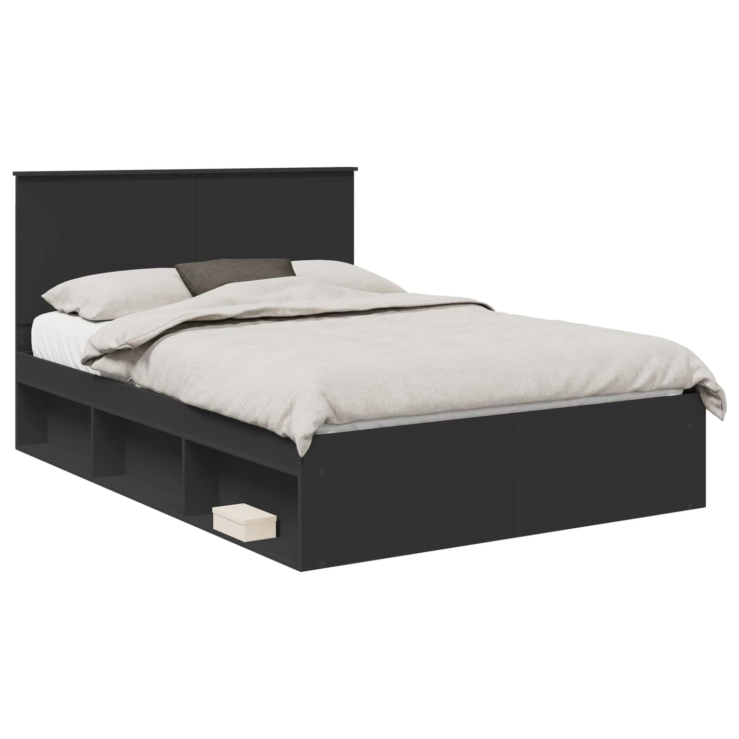 Bedframe met hoofdeinde Zwart 140 x 200 cm Massief grenenhout is nu te koop bij PeponiXL, paradijselijk wonen!